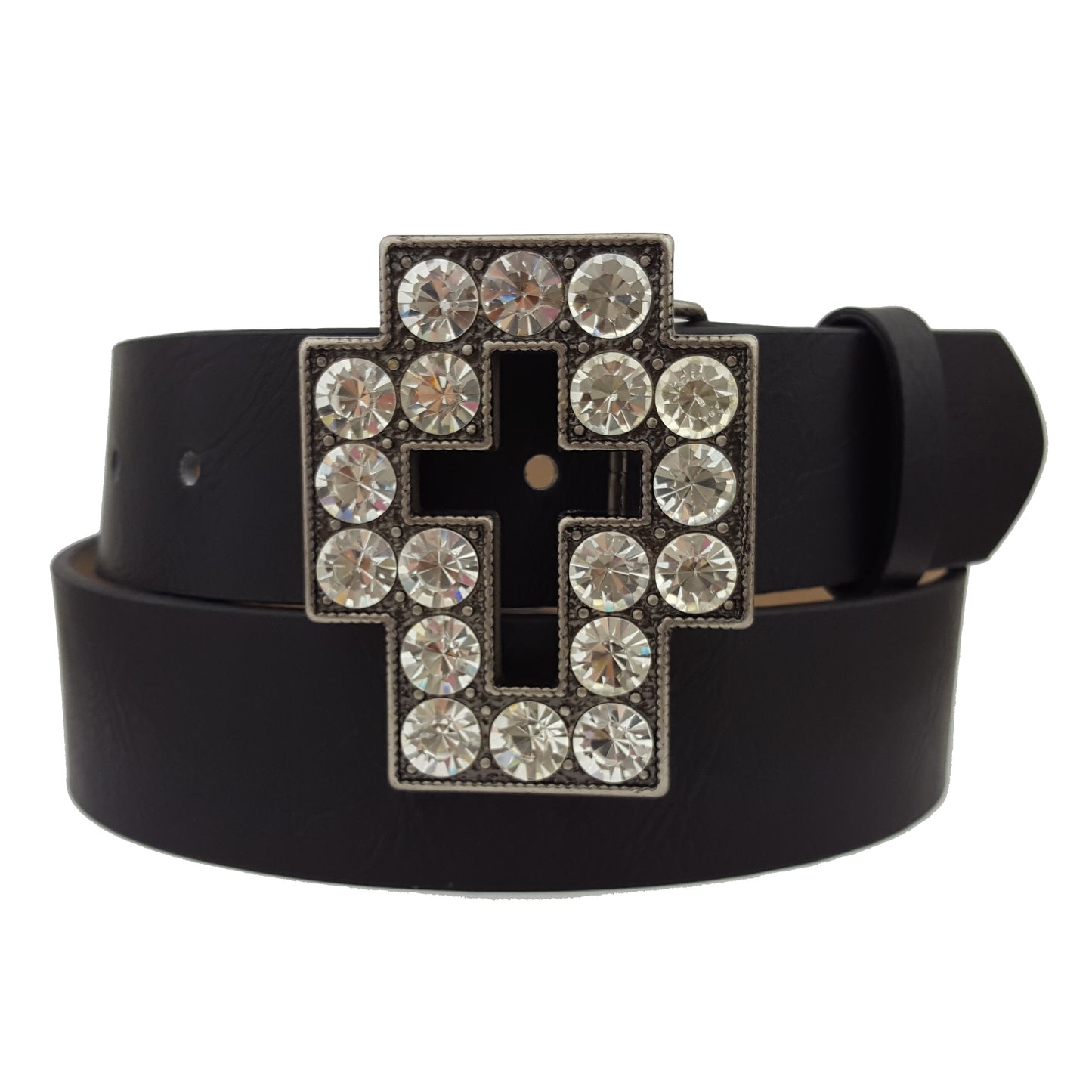 Belt: Crystal Cross Buckle w. Black Belt