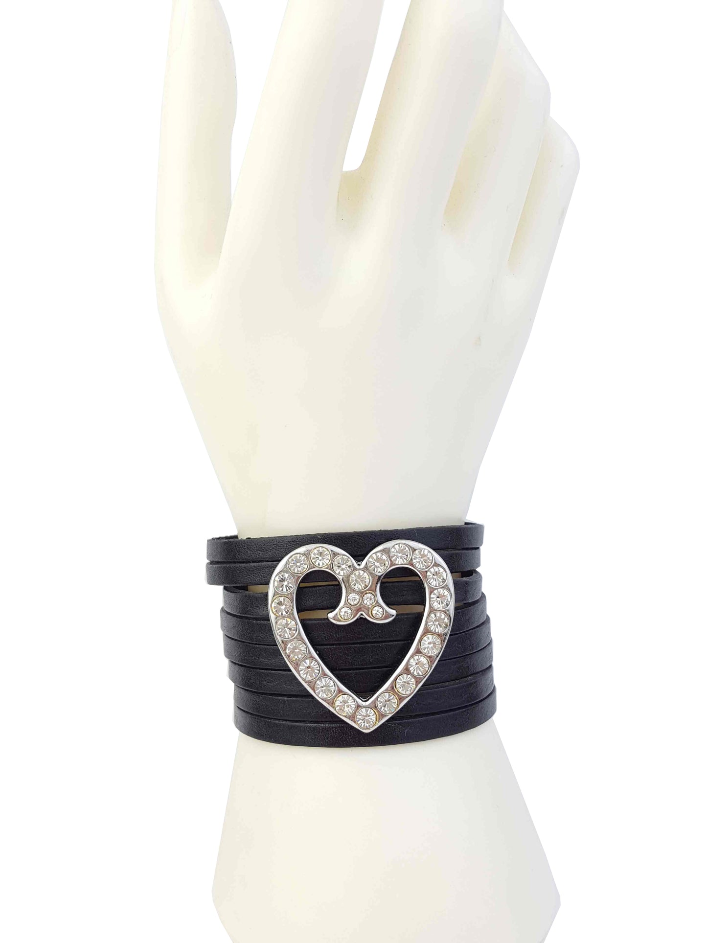 Bracelet: Genuine Leather Cuff with Crystal Heart Concho