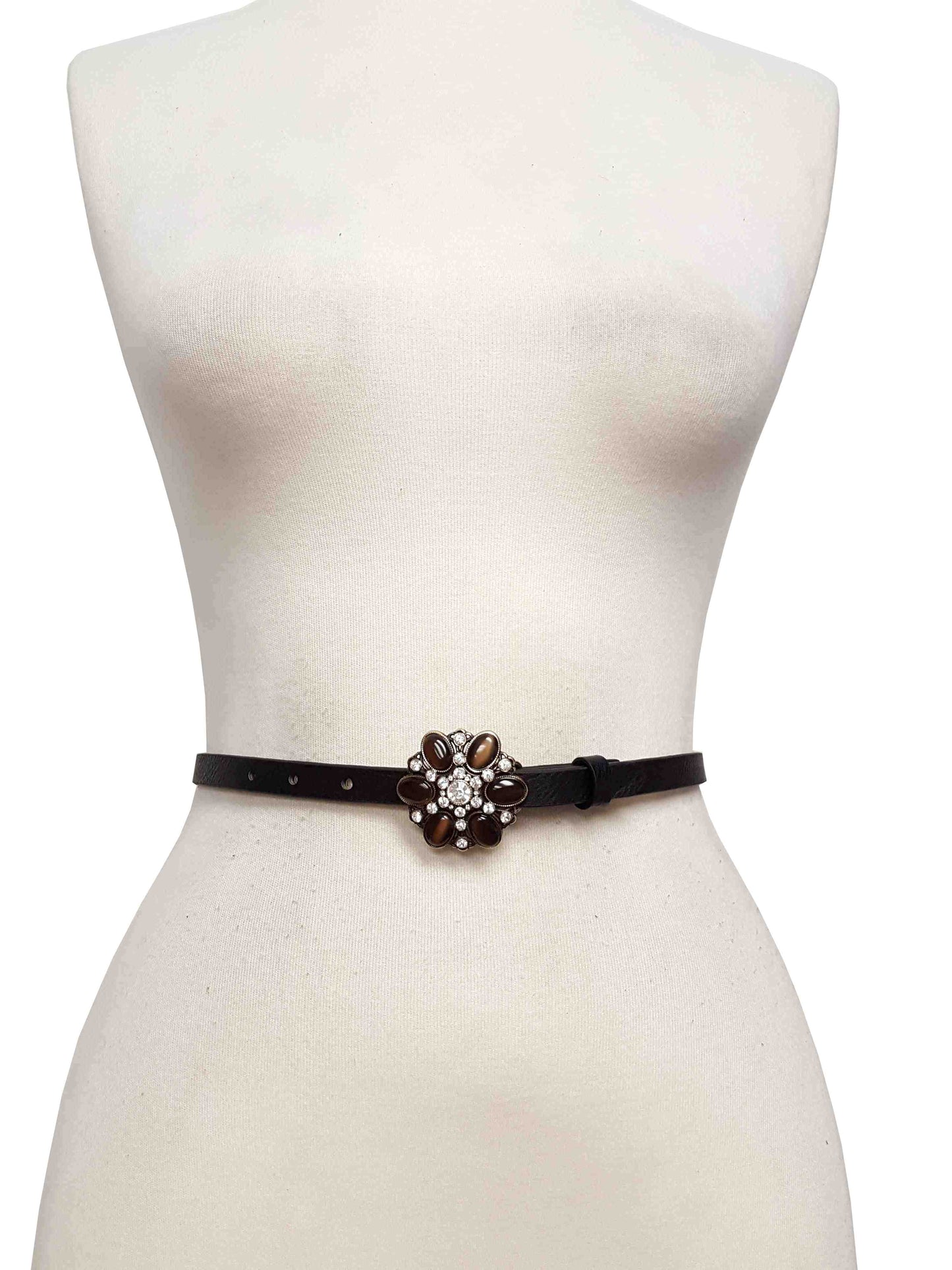 Belt Sale: Crystal & Stone Flower Buckle In Skinny Belt