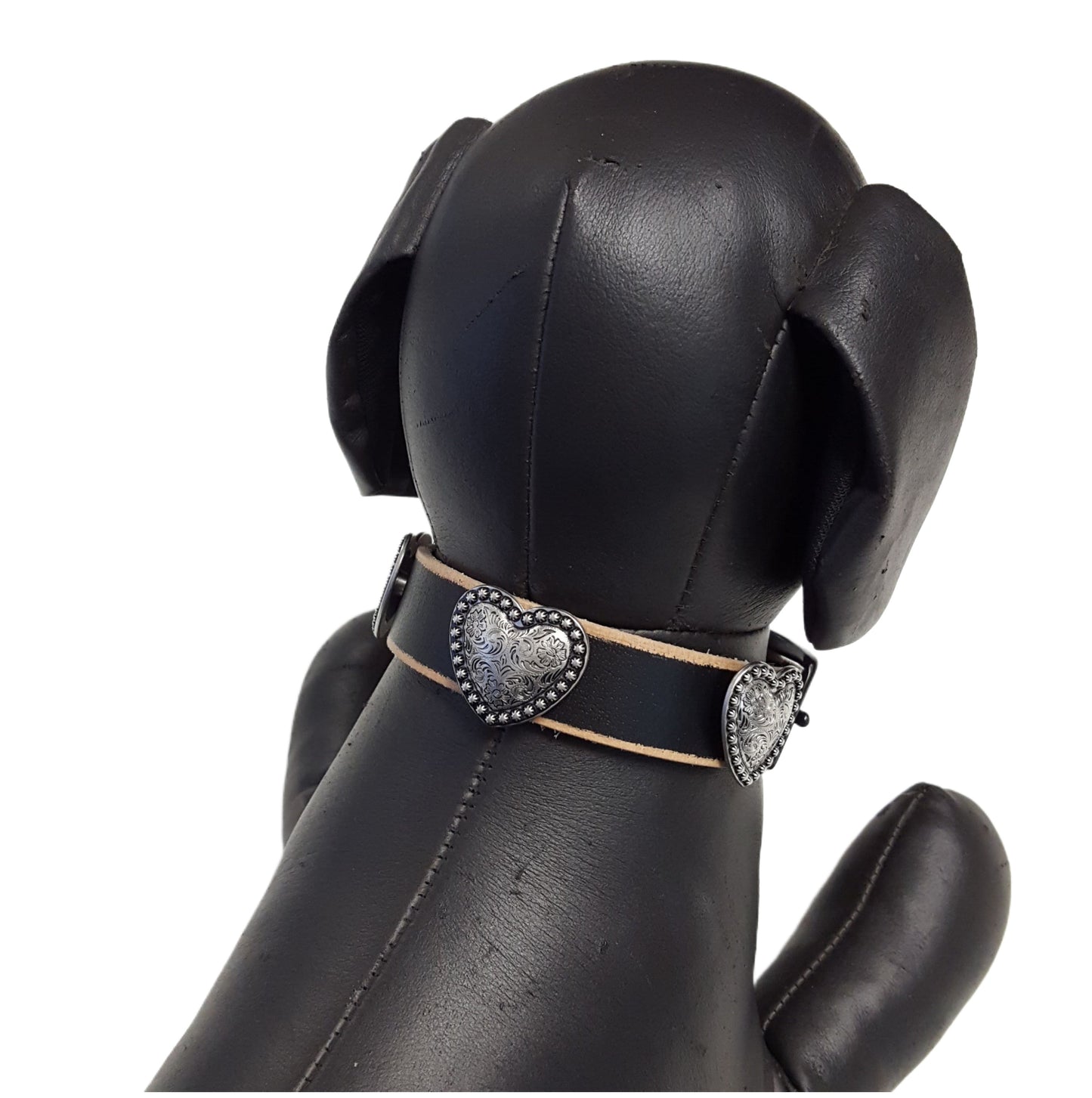 Collar: Genuine Distressed Leather Dog Collar with Heart Conchos