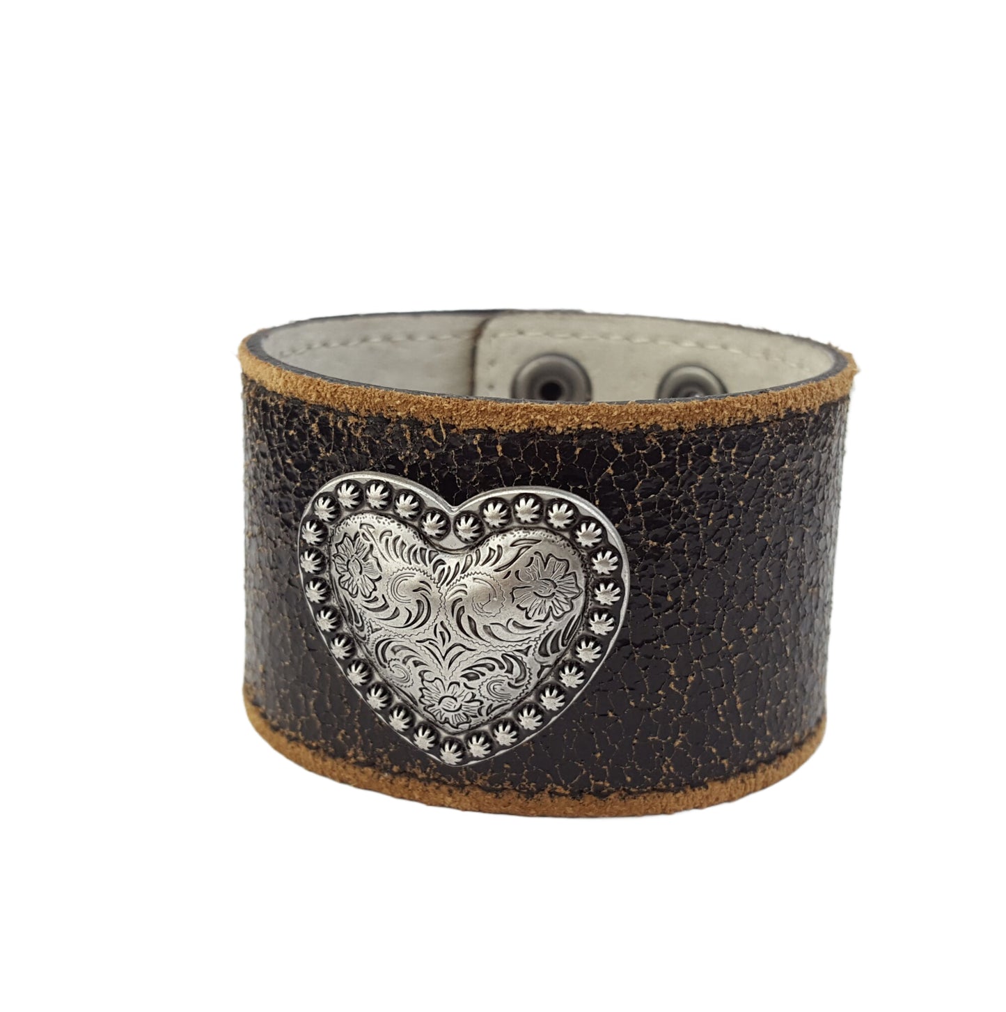 Bracelet: Vintage w. Distressed Leather Band w. Heart Concho