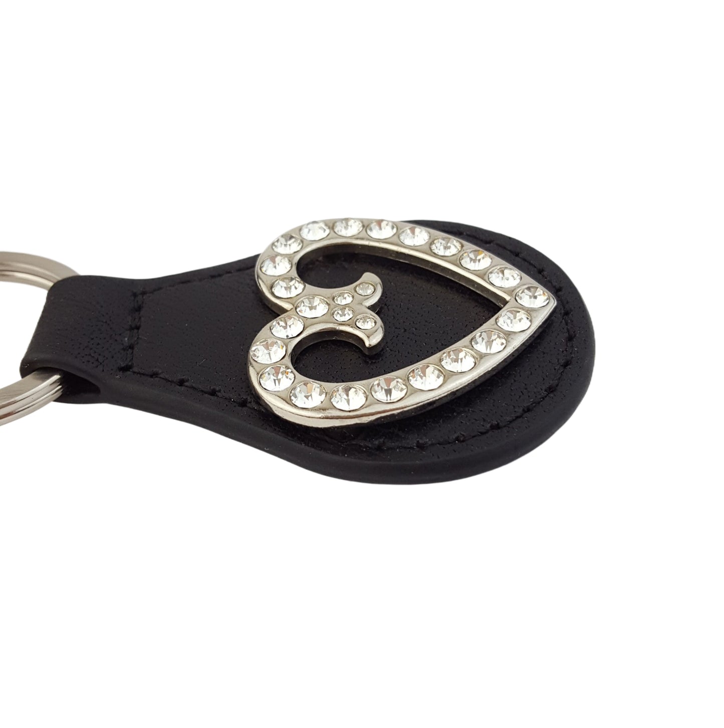 Key Chain: Genuine Leather Key Fob w. Crystal Heart