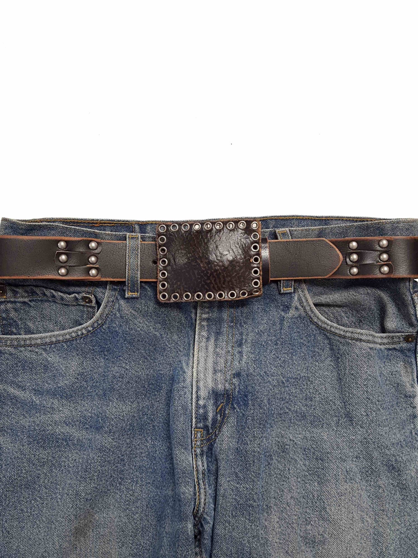 Belt: Vintage Studded Leather belt in self-covered Leather Buckle