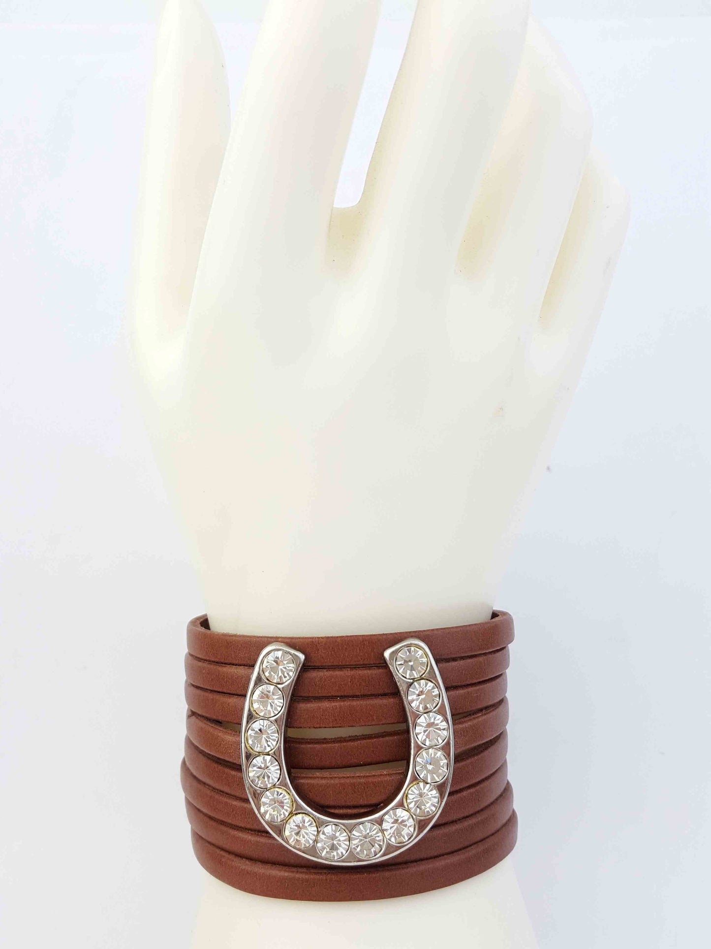 Bracelet Sale: Genuine Leather Cuff w. Crystal Horseshoe Concho