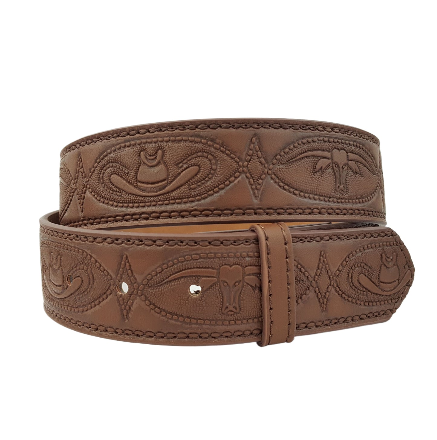 Strap: 1.5" Width Western Longhorn Embossed Belt Strap