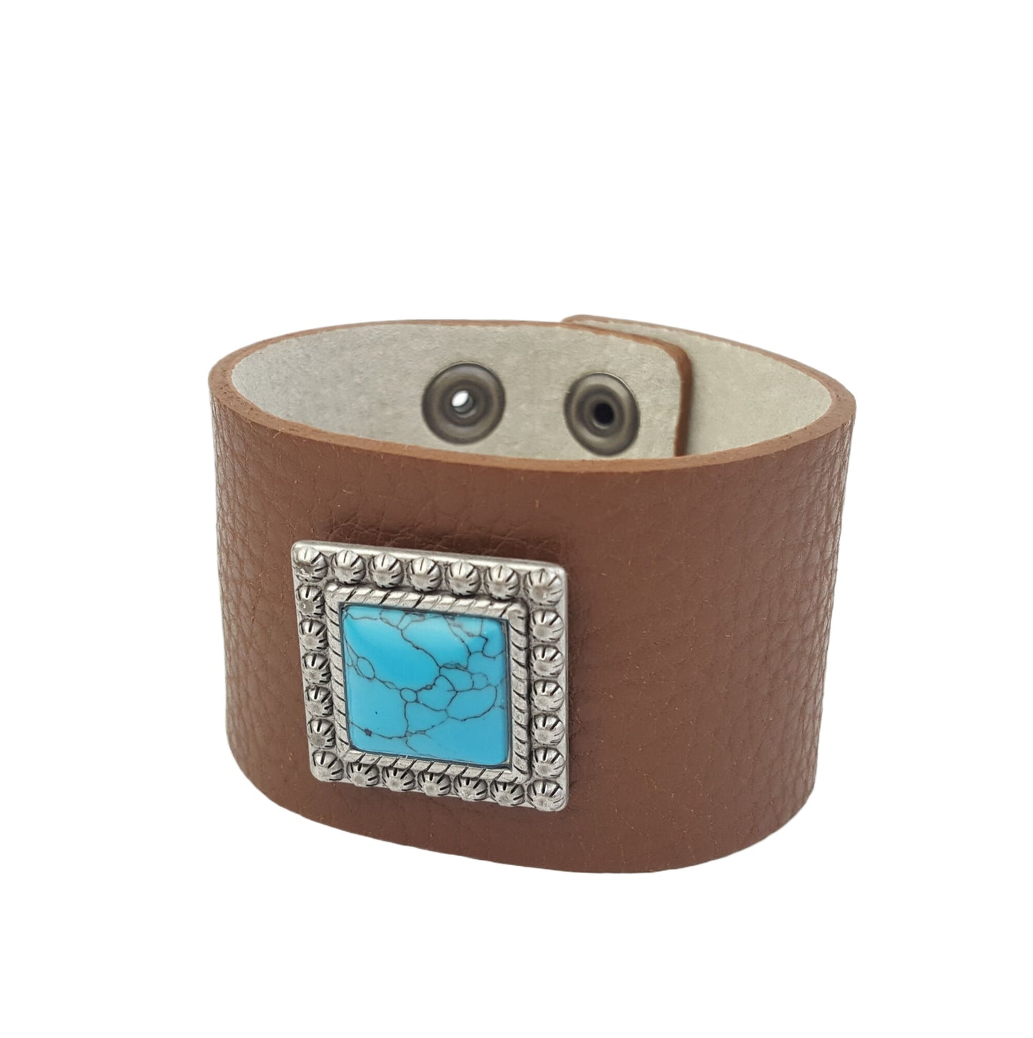 Bracelet: Genuine Pebble Leather Band w. Square Concho