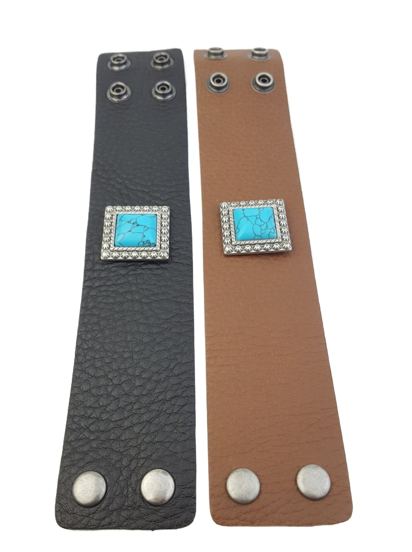 Bracelet: Genuine Pebble Leather Band w. Square Concho