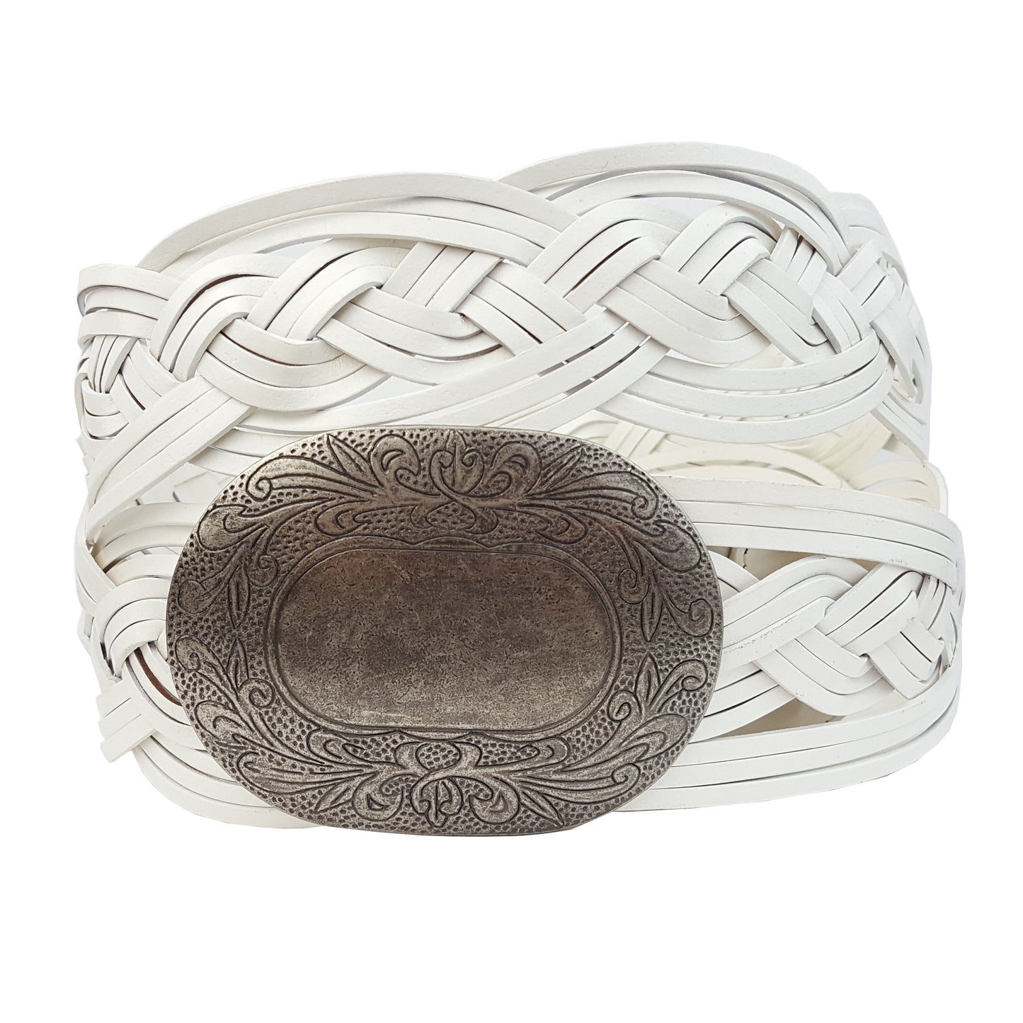 Belt: Western Style Braided Wide Belt in White