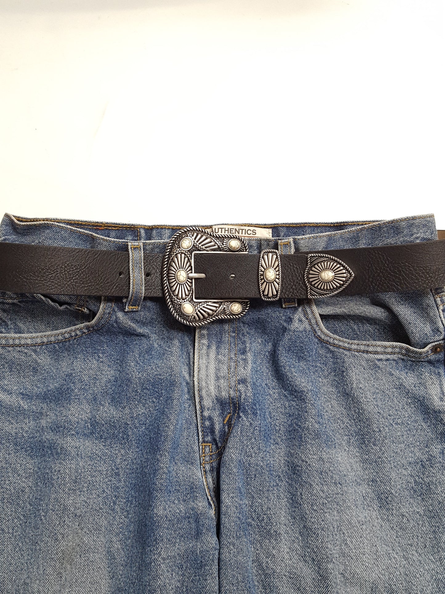Belt: Navajo-Inspired Buckle Belt w. bone stones
