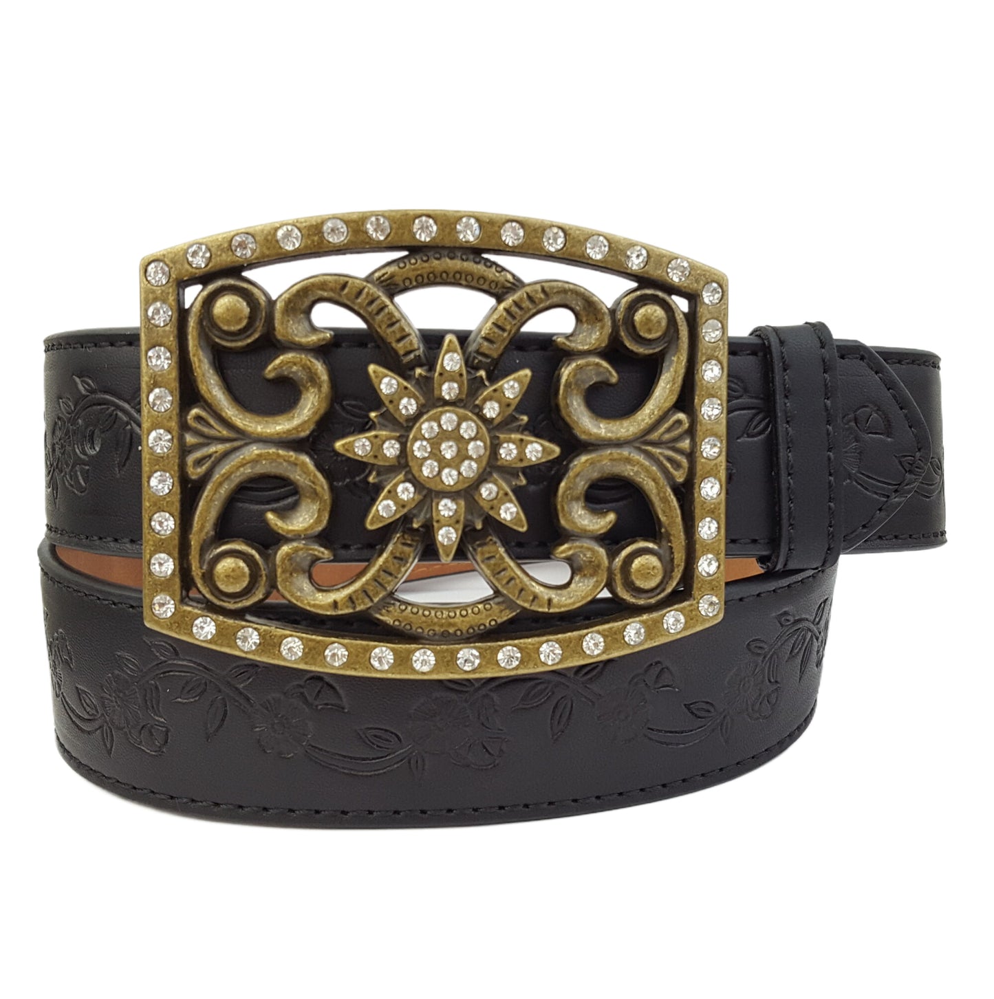 Belt Sale: Western-Inspired Floral Buckle w. tooled floral belt