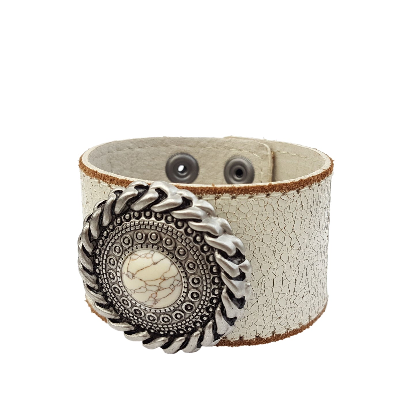Bracelet: Vintage w. Distressed Leather Band w. Round Concho