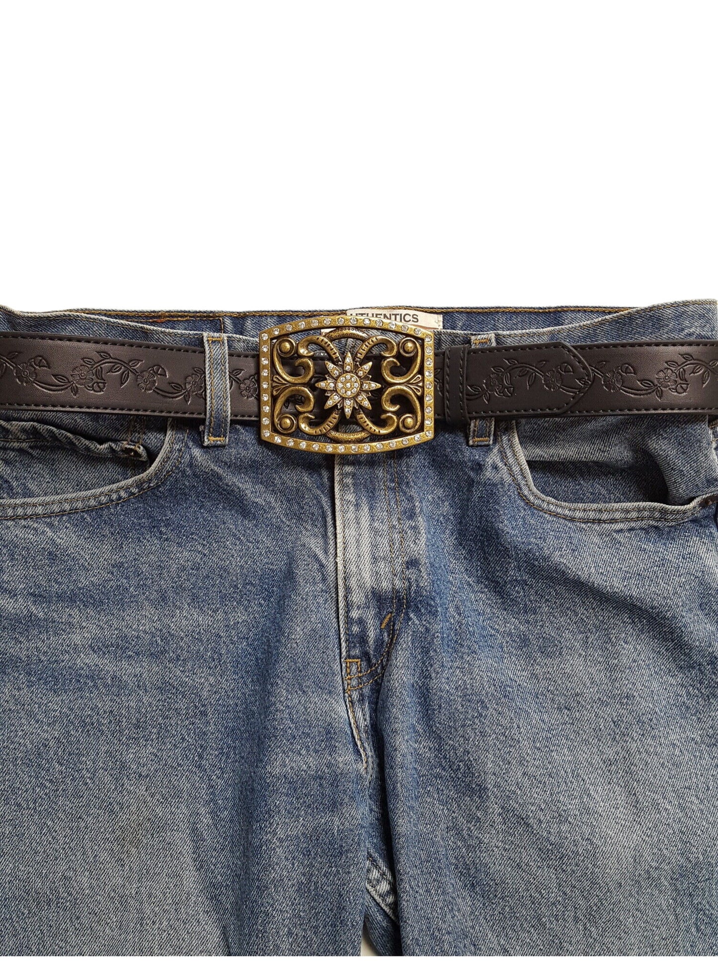 Belt Sale: Western-Inspired Floral Buckle w. tooled floral belt