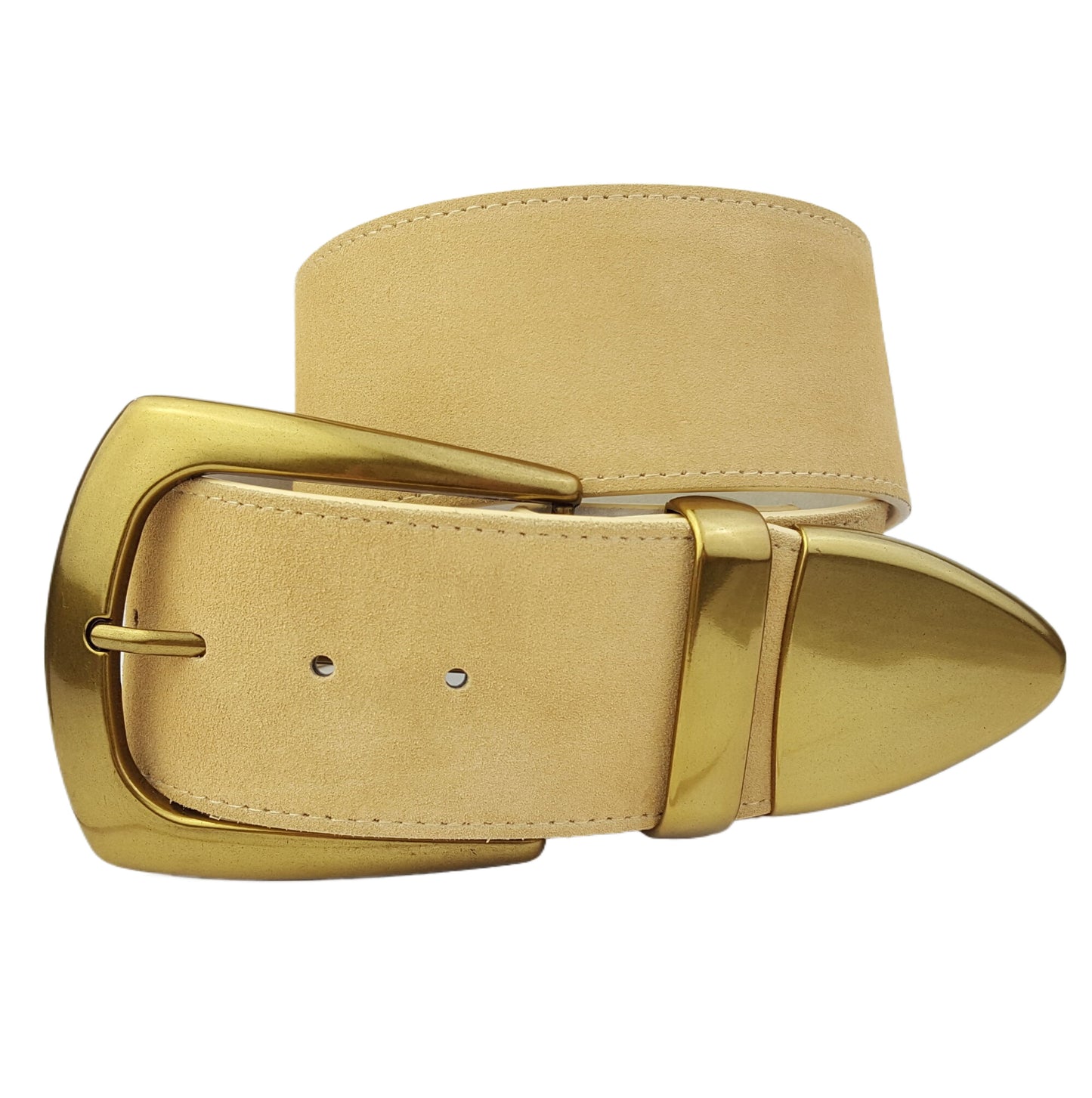 Belt: Genuine Suede Wide Statement Brass Buckle Belt