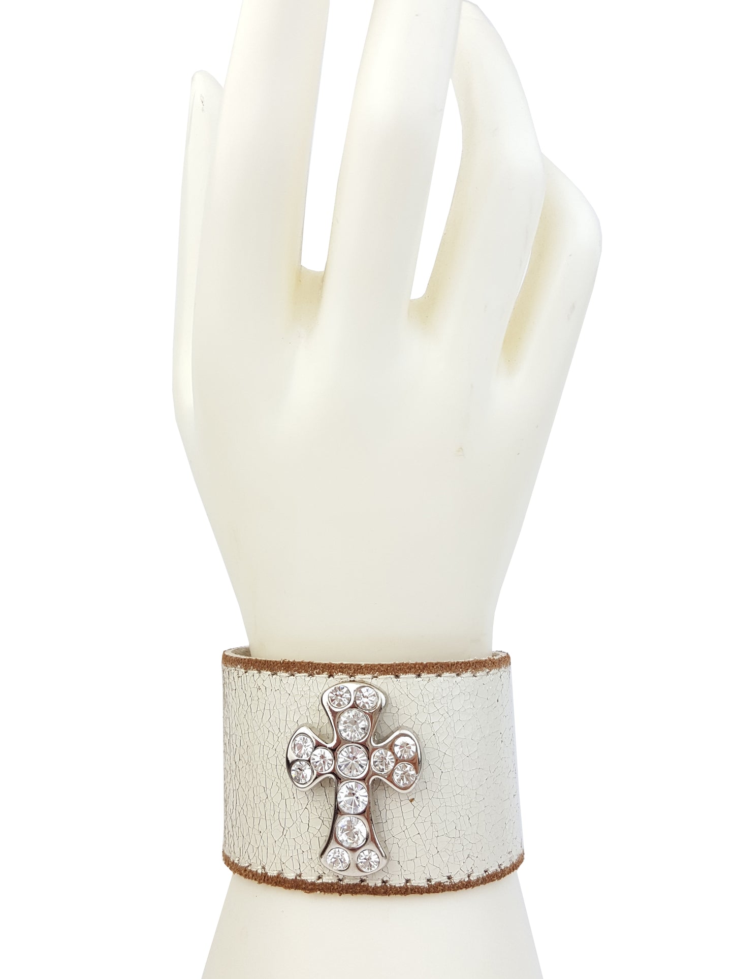 Bracelet: Vintage w. Distressed Leather Band w. Crystal Cross