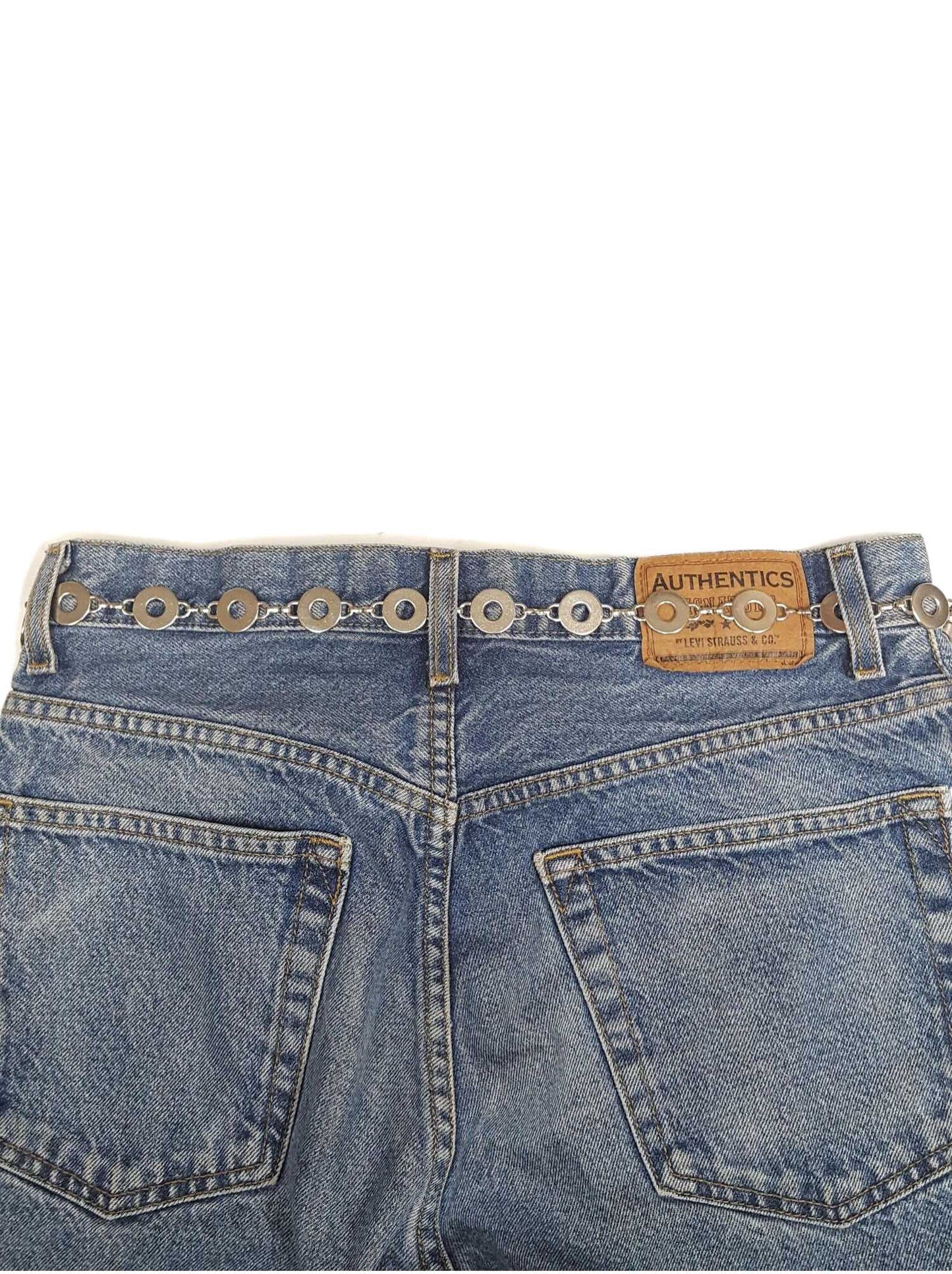 Belt Sale: Silver O-Ring Chain Belt with leather tabs