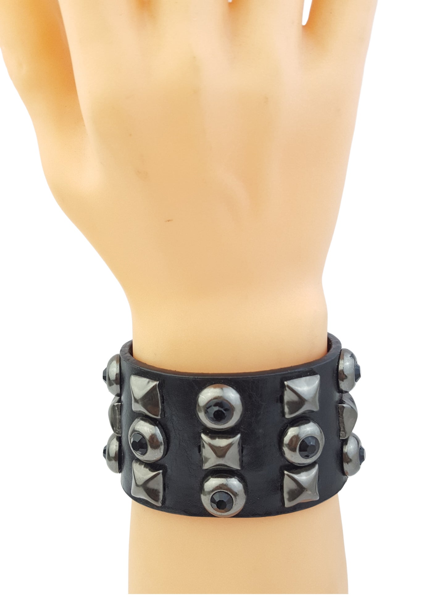Bracelet: Genuine Black Leather Cuff with studs
