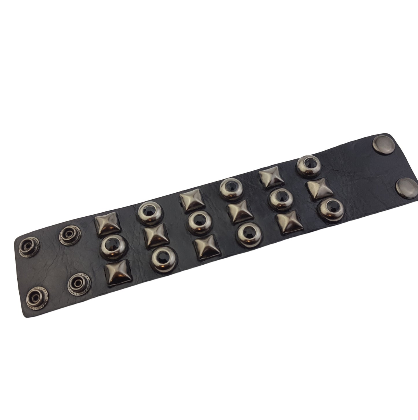 Bracelet: Genuine Black Leather Cuff with studs