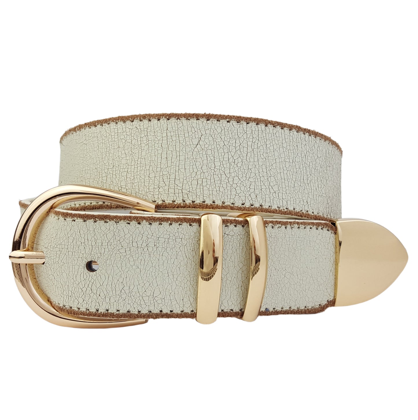 Belt: Vintage Leather belt with Shiny Gold Buckle set
