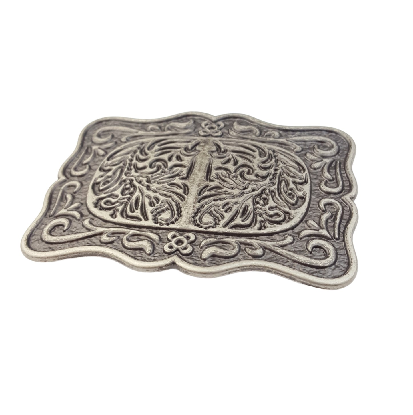 Buckle: Rectangular Floral-Etched Belt Buckle