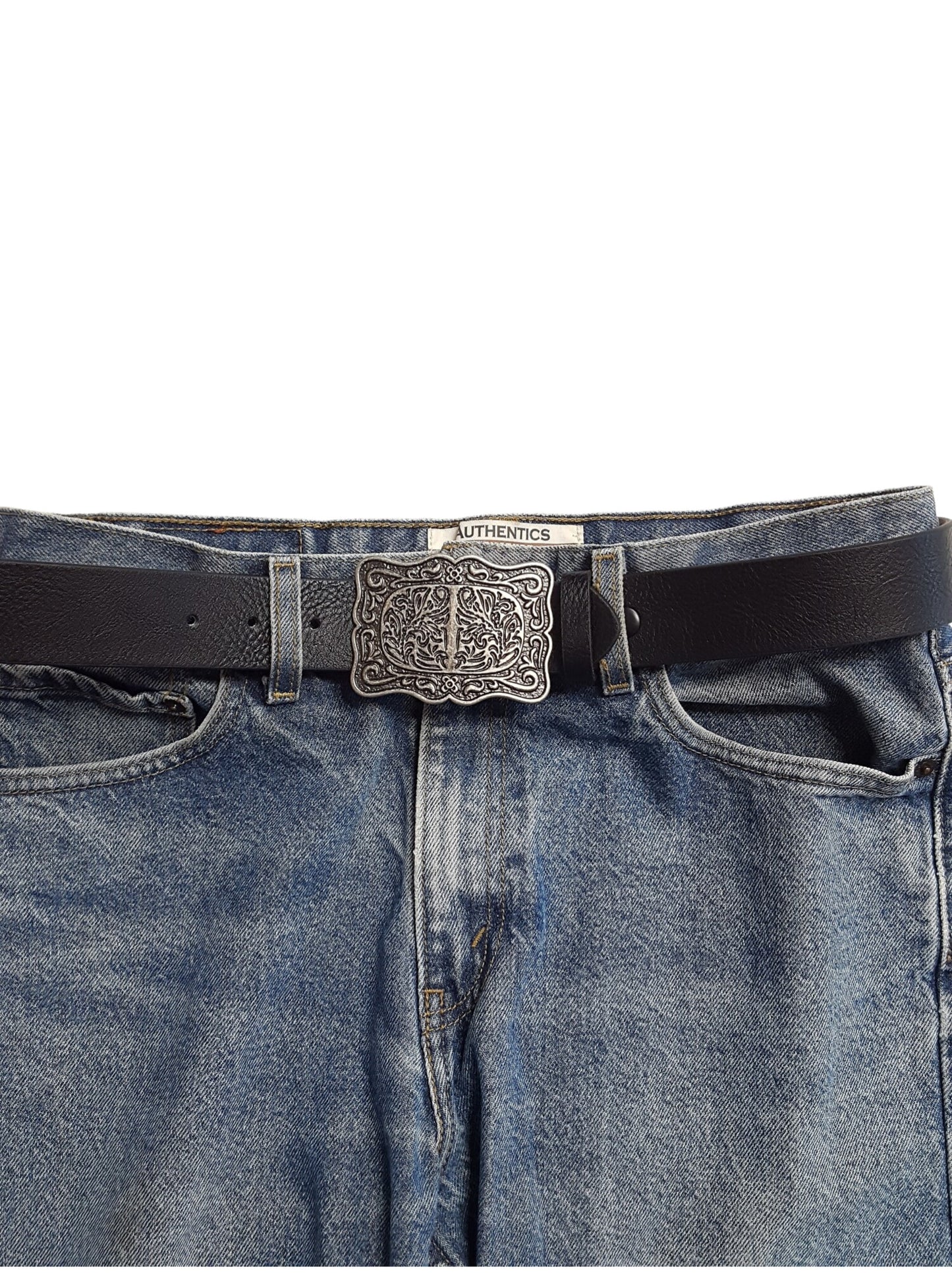 Buckle: Rectangular Floral-Etched Belt Buckle