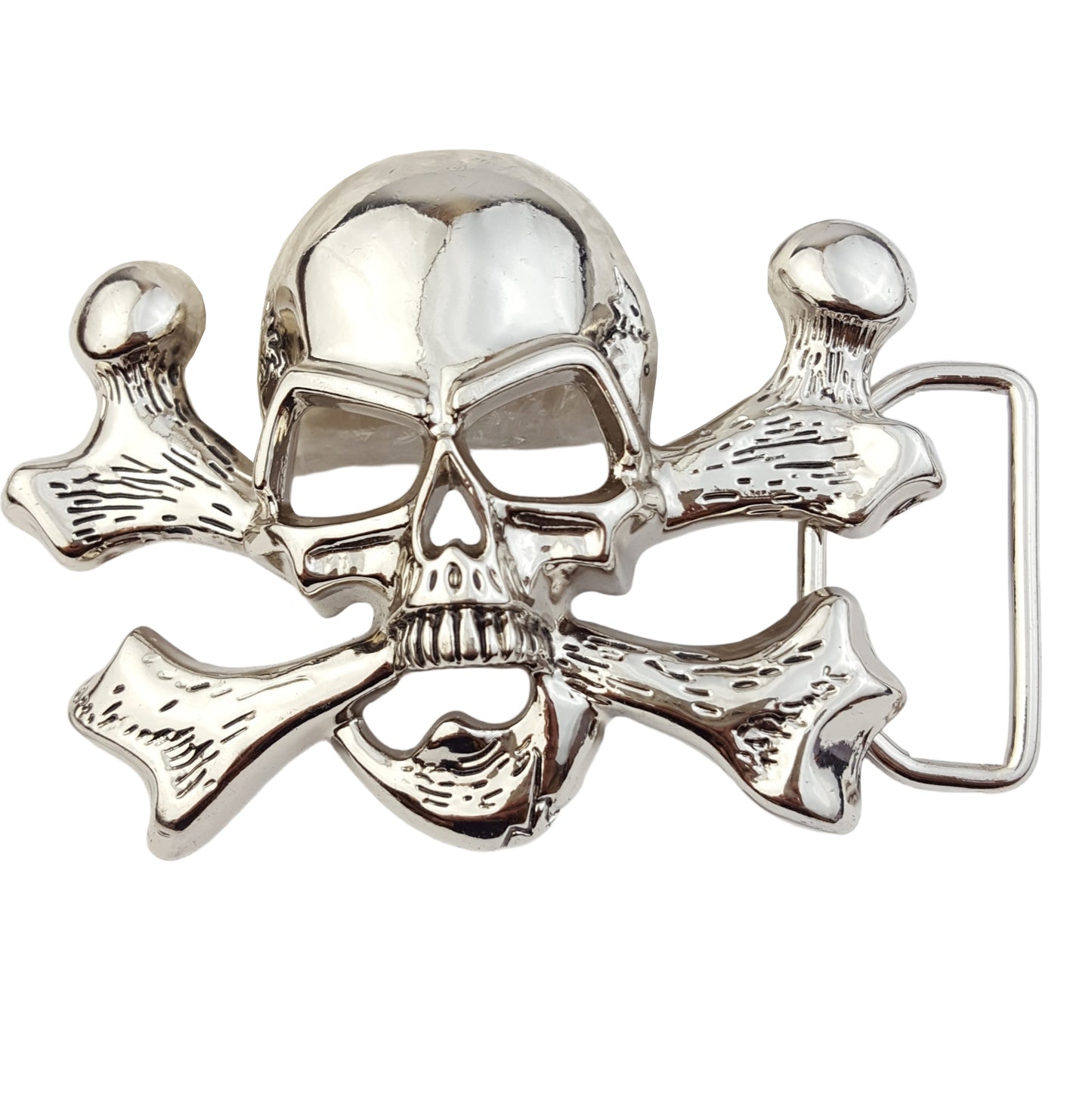 Buckle: Chrome Silver Skull and Cross bone Buckle