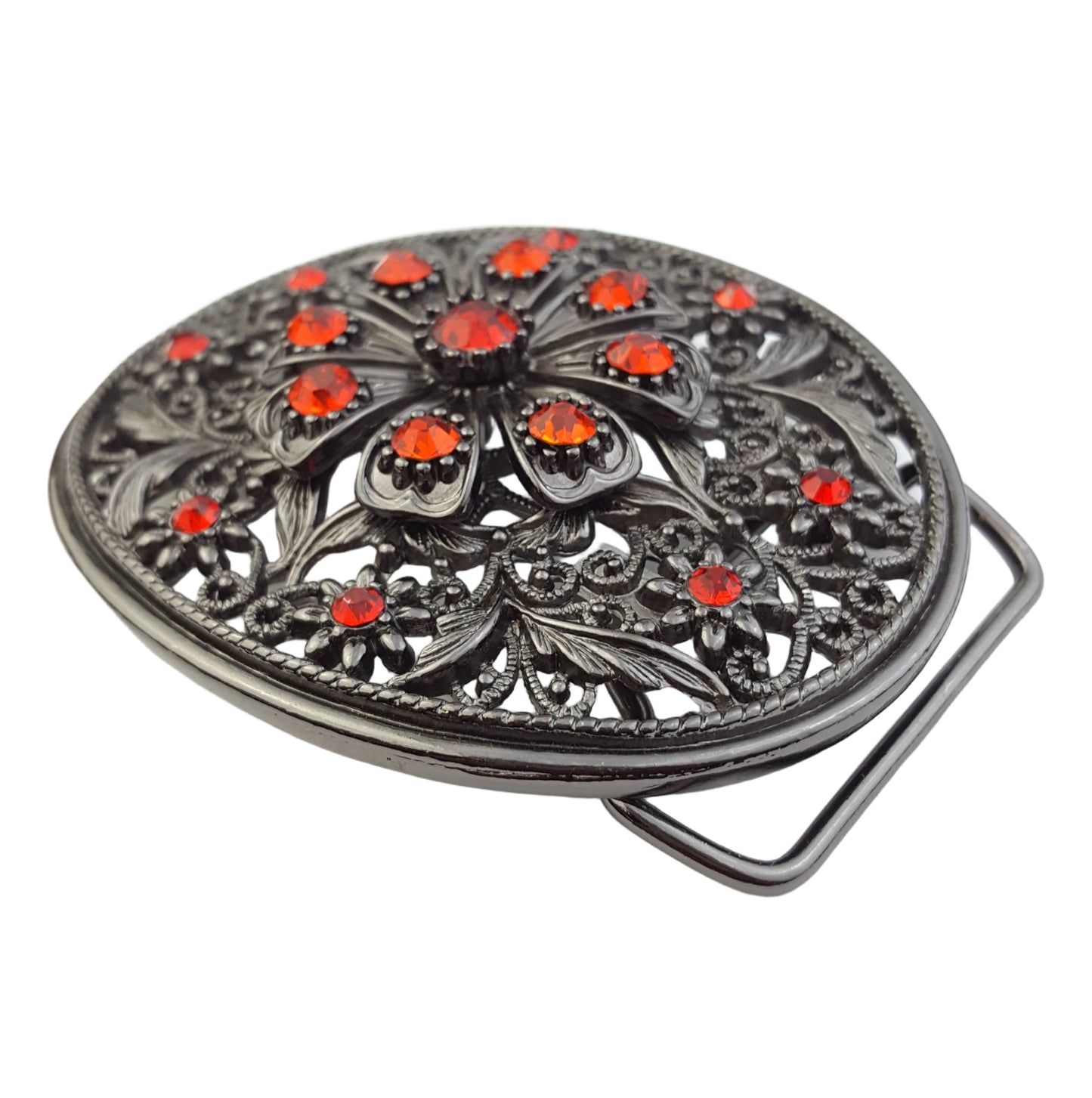 Buckle: Oval Western-Inspired Buckle with Floral Design