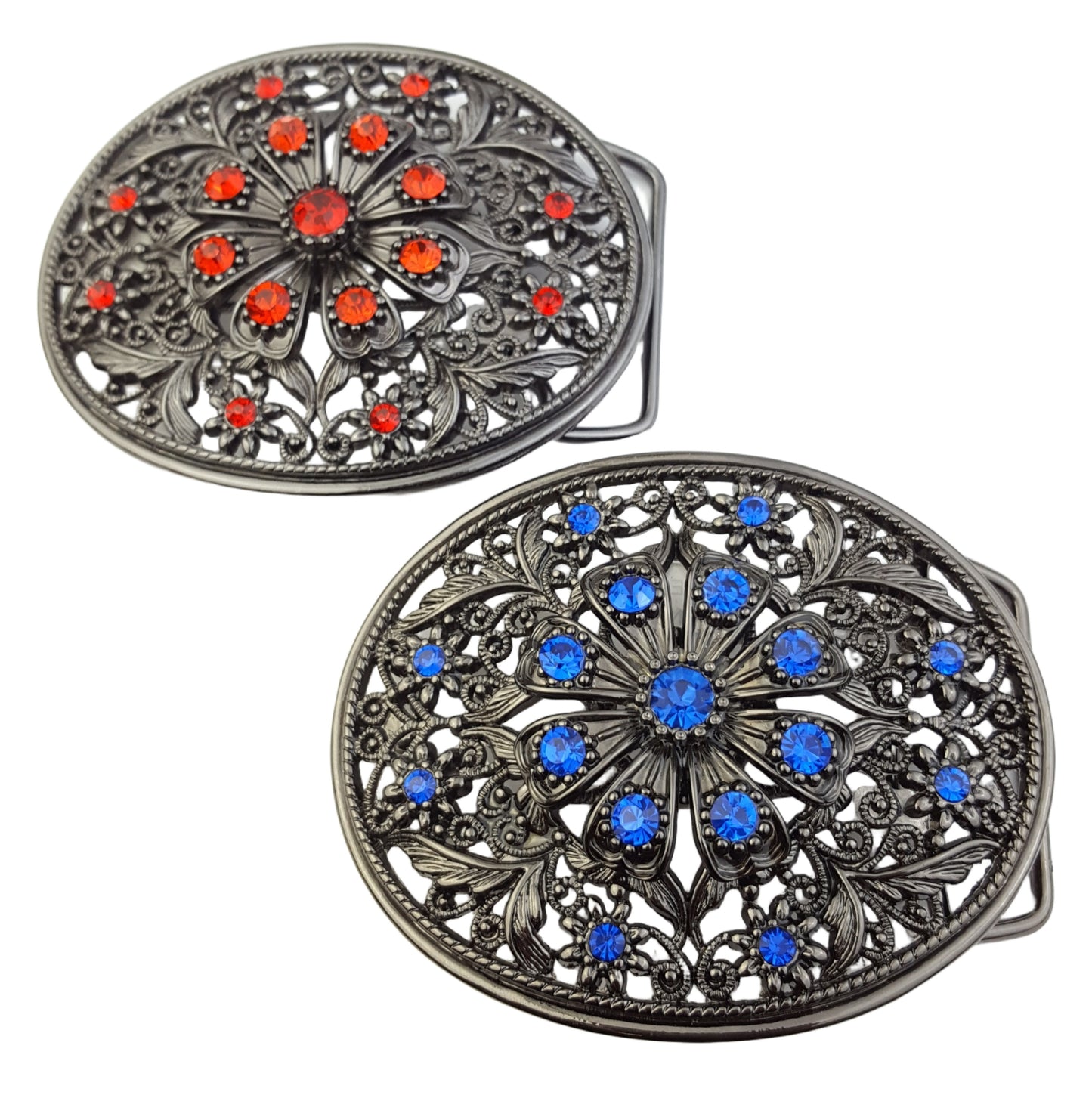 Buckle: Oval Western-Inspired Buckle with Floral Design