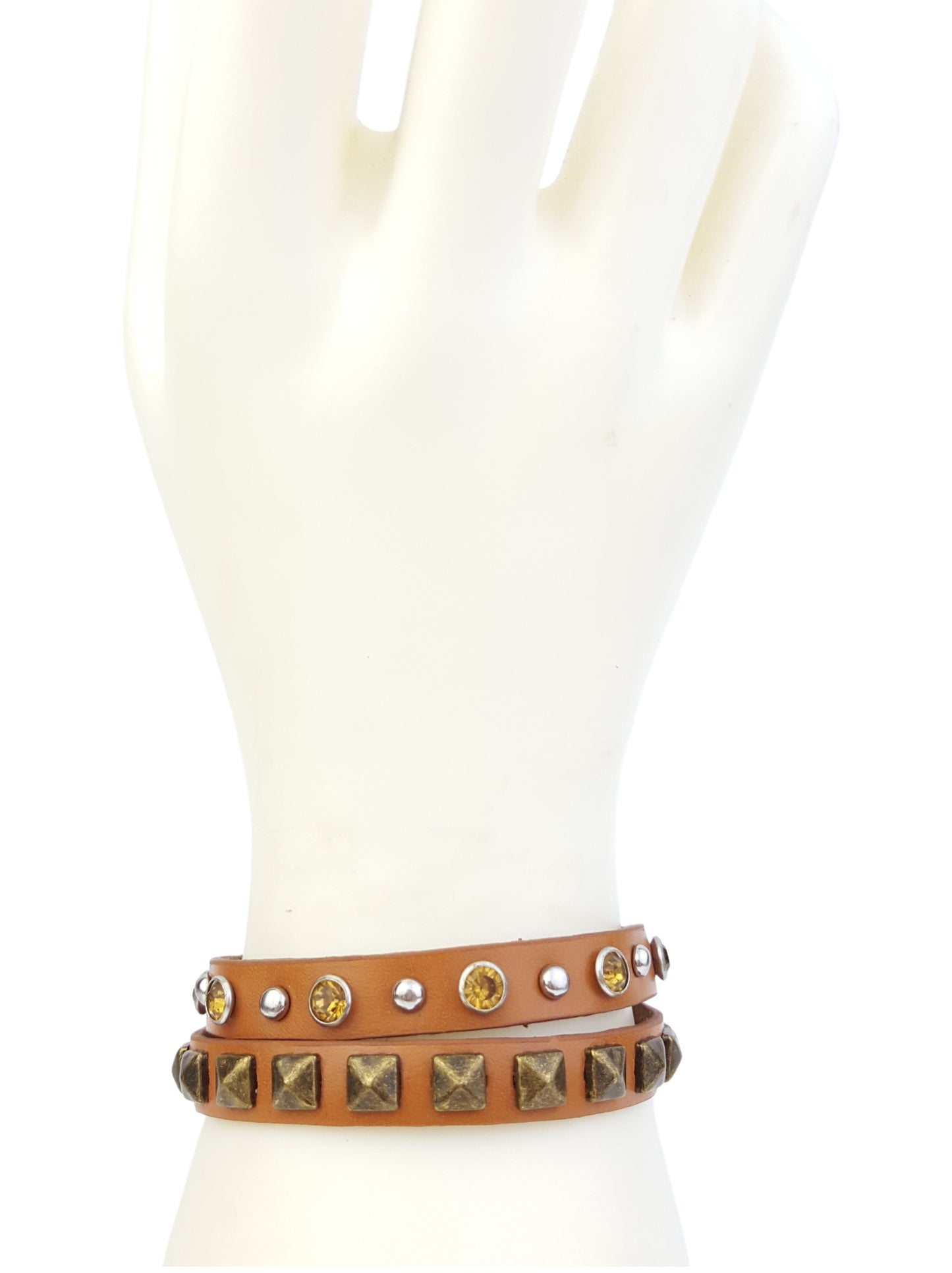 Bracelet: Double Wrap Tan studded band for wrist or anklet