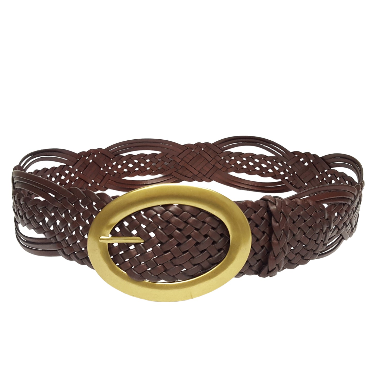 Belt: Hand Braided Leather Belt with Oval Brass Buckle