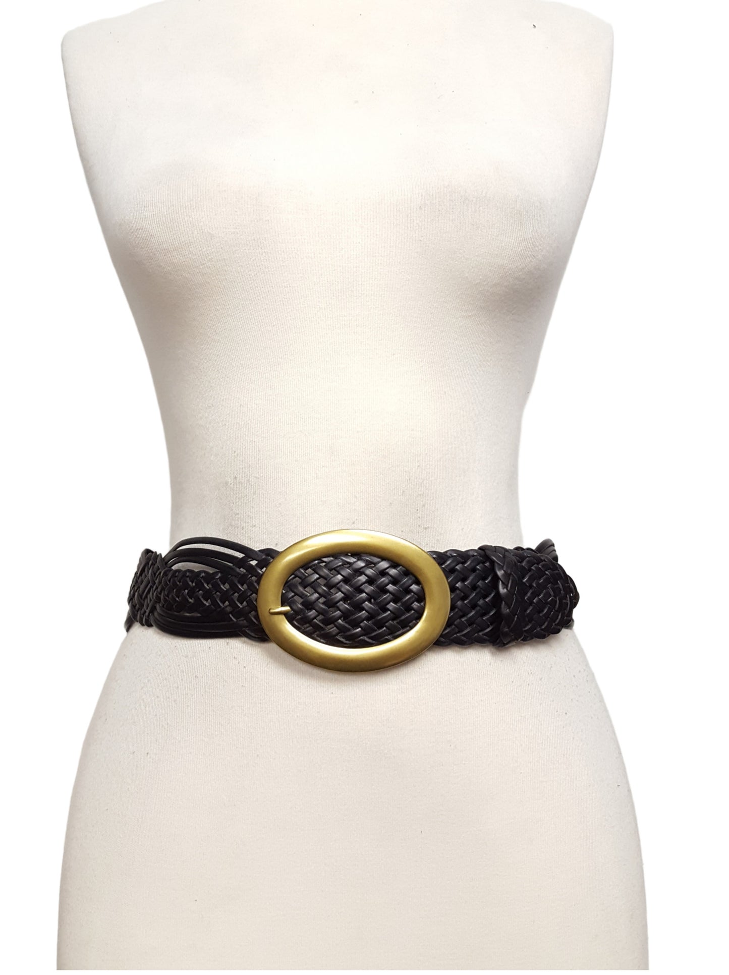 Belt: Hand Braided Leather Belt with Oval Brass Buckle