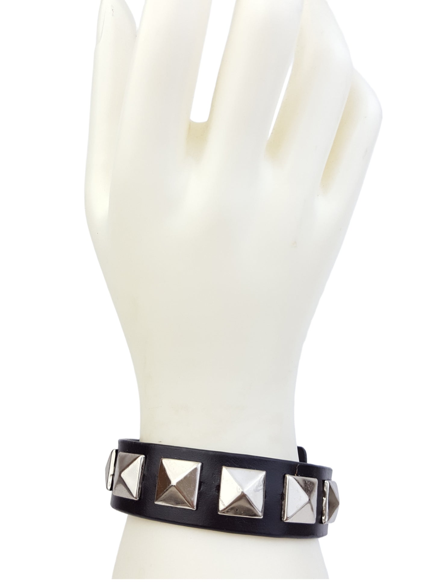 Bracelet: Leather Cuff with Silver Pyramid studs