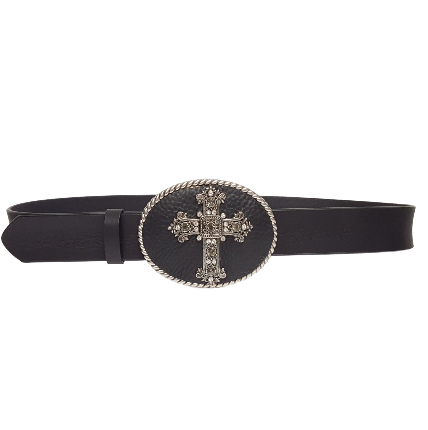 Belt: Genuine Leather Belt with Oval Cross Buckle