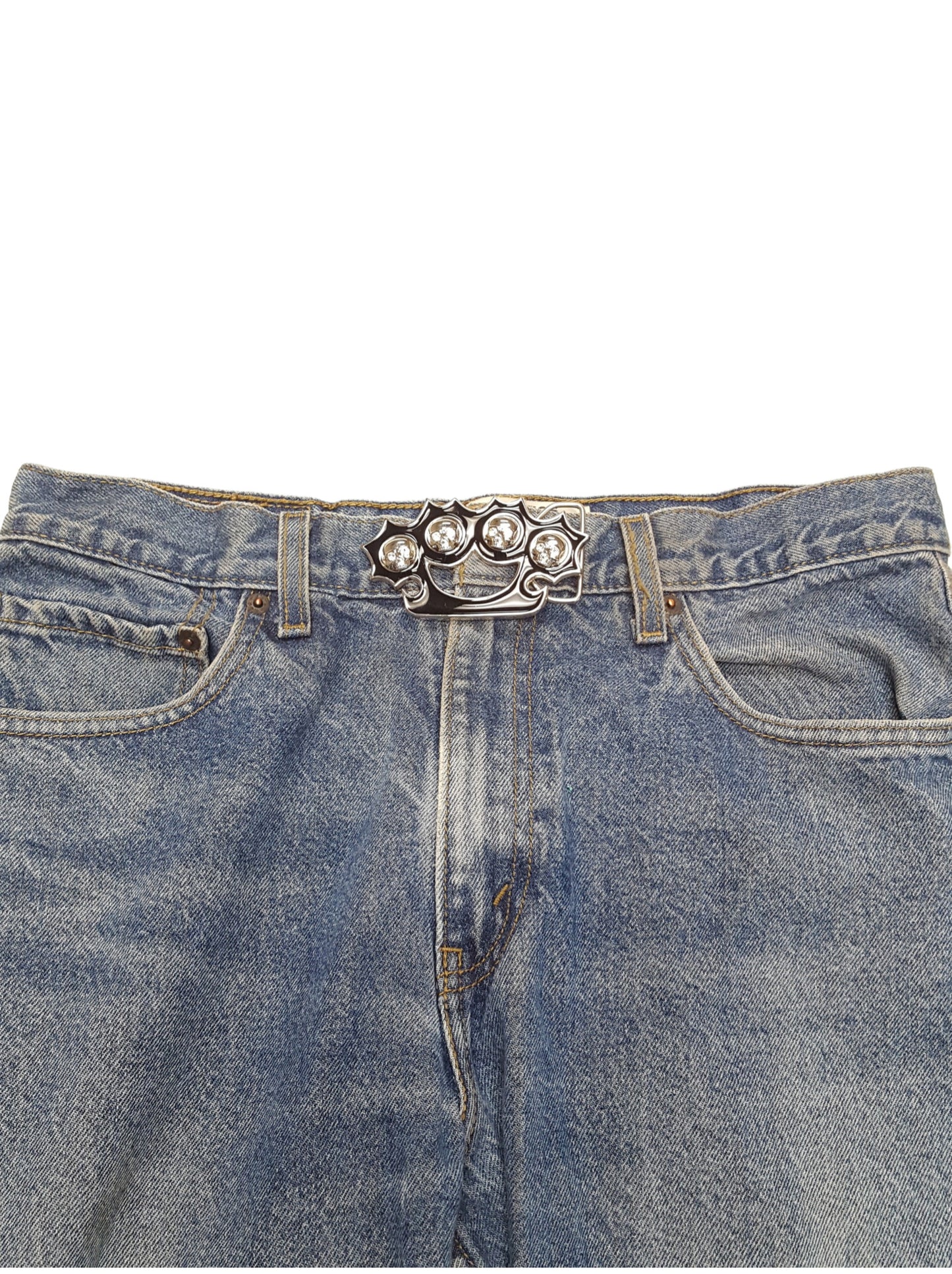 Buckle Sale: Black Knuckle Buckle with Silver Skulls