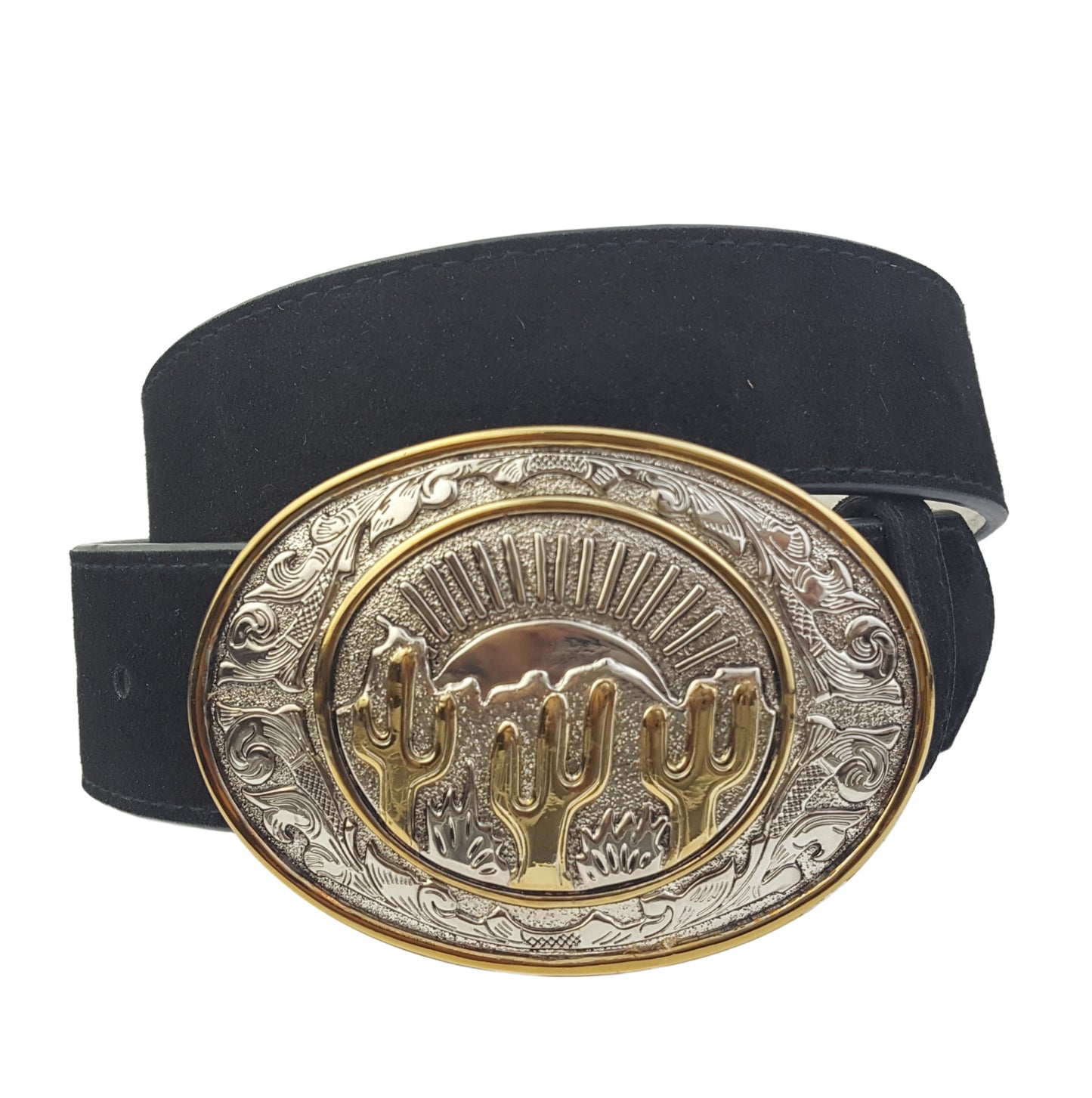 Belt: Genuine Suede Belt with Western Theme Cactus Buckle