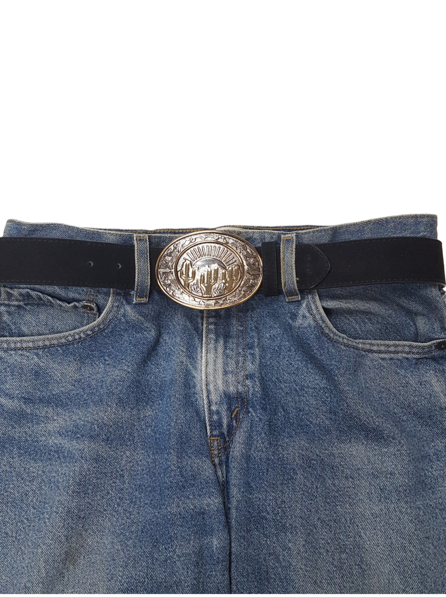 Belt: Genuine Suede Belt with Western Theme Cactus Buckle