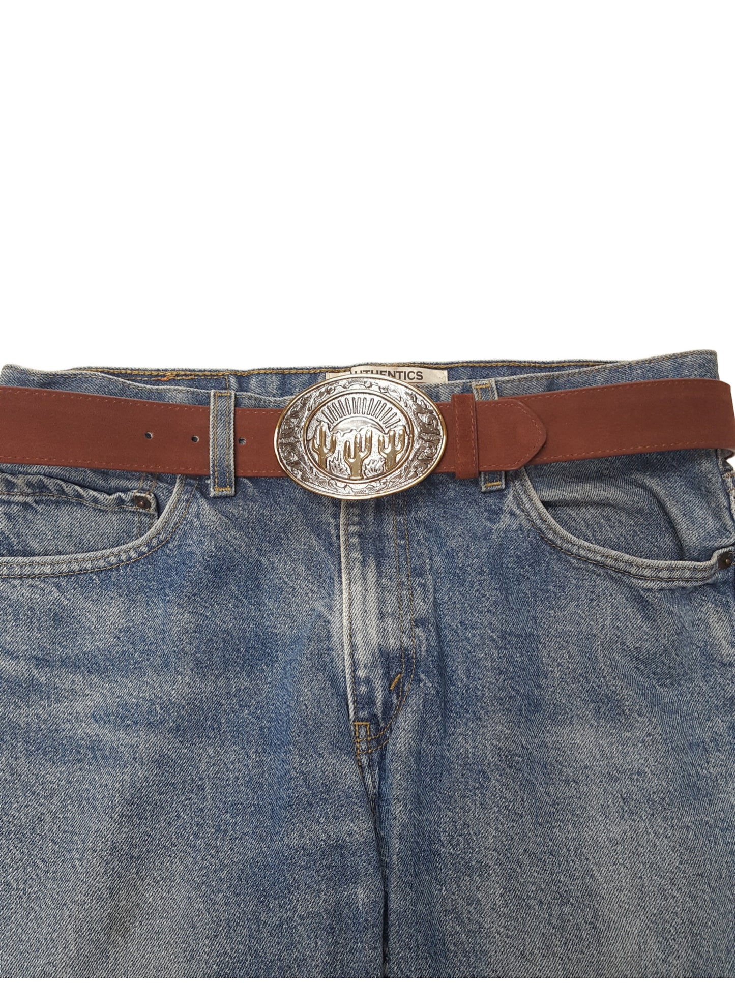 Belt: Genuine Suede Belt with Western Theme Cactus Buckle