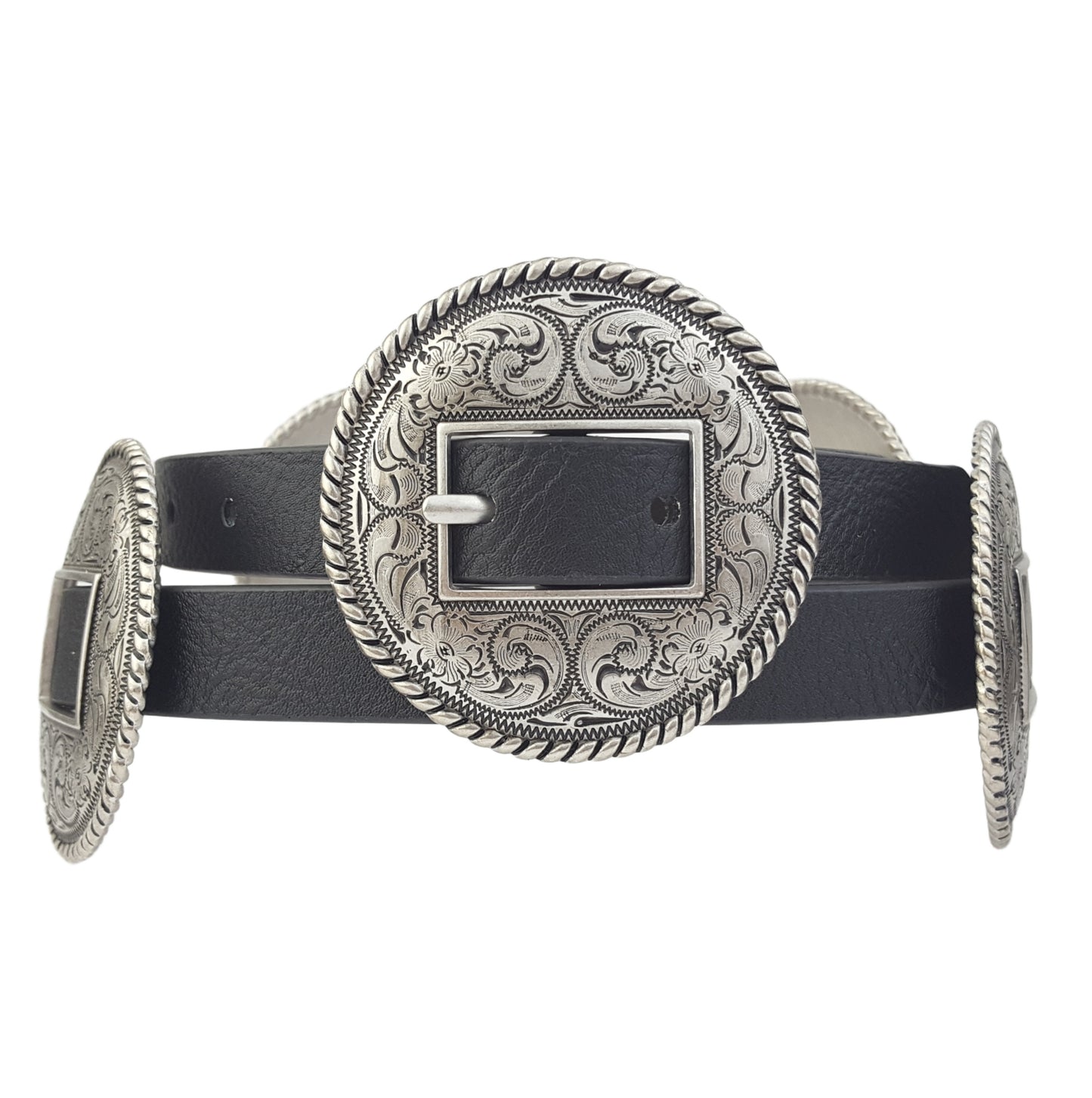 Belt: Western-Inspired Matching Round Buckle and Concho Belt