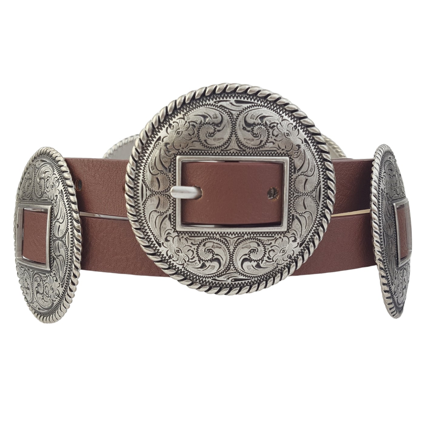 Belt: Western-Inspired Matching Round Buckle and Concho Belt