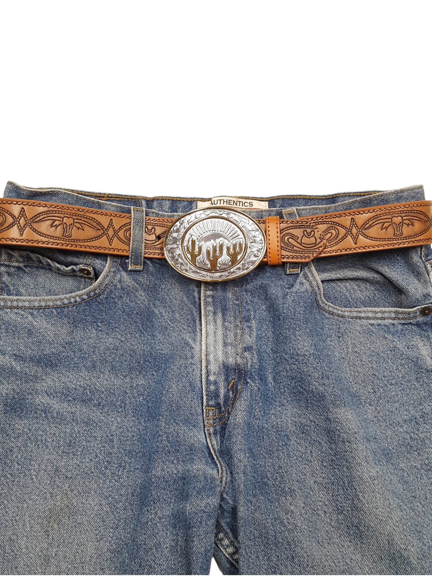 Belt: Cactus Buckle w. Tooled Belt