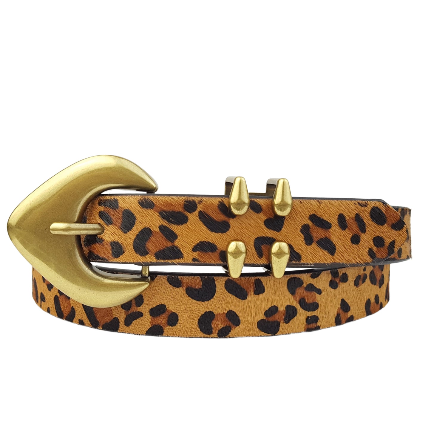 Belt: Genuine Cow Hair Belt w. Vintage gold buckle and loop