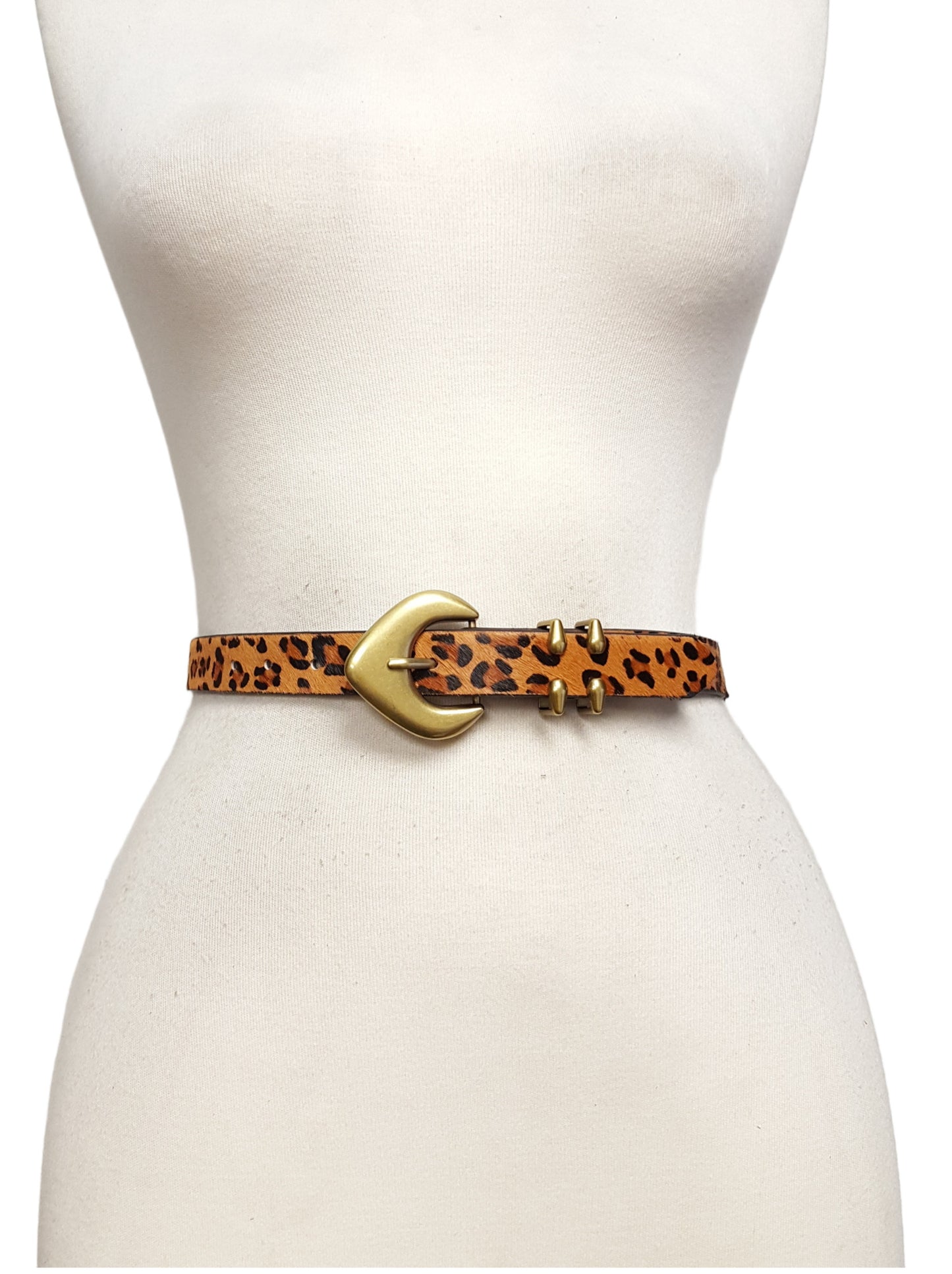 Belt: Genuine Cow Hair Belt w. Vintage gold buckle and loop