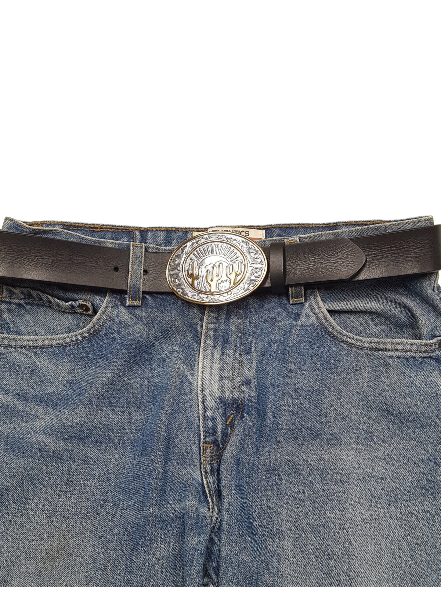 Belt: Genuine Leather belt with Cactus Buckle