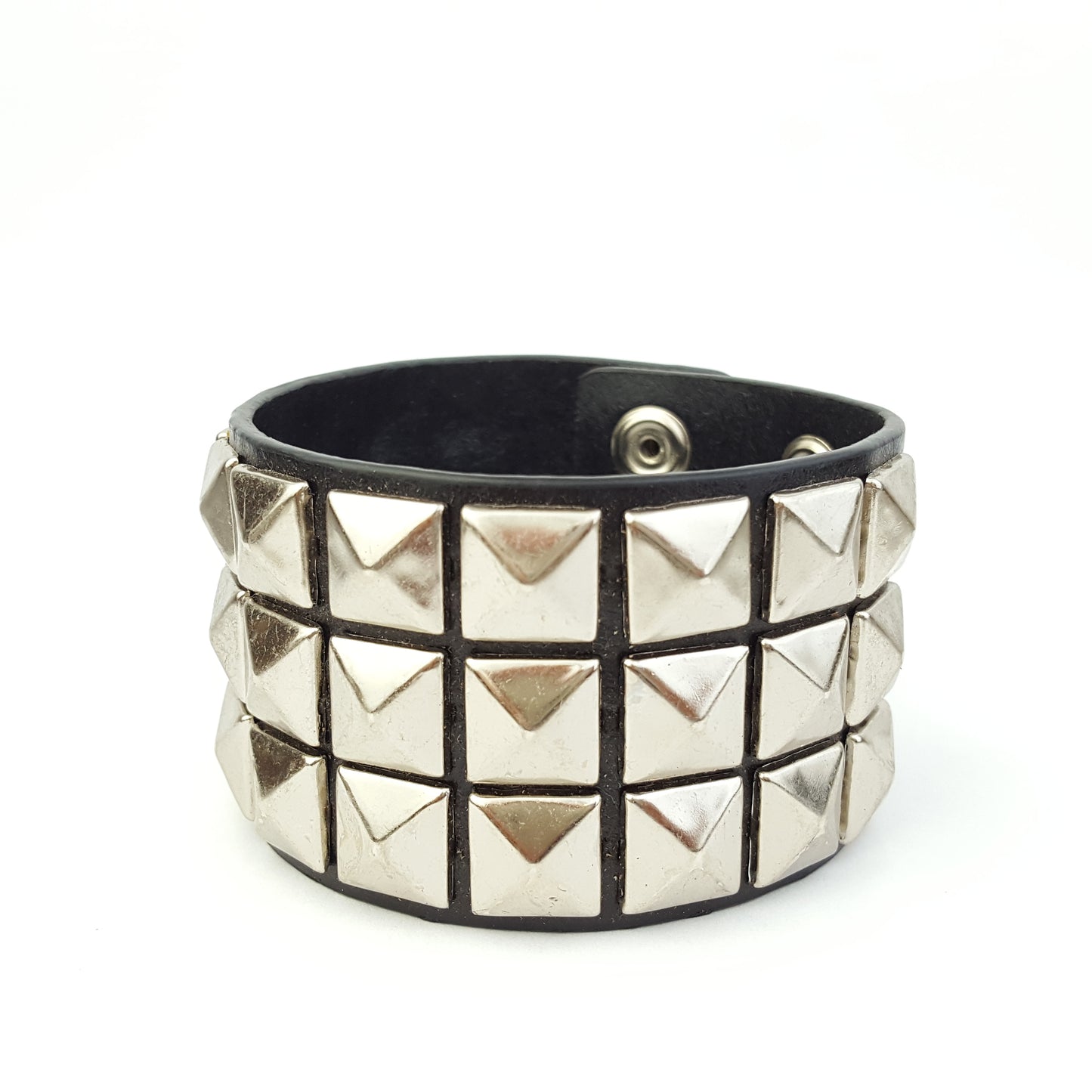 Bracelet: Bracelet: Chrome studded Leather Cuff