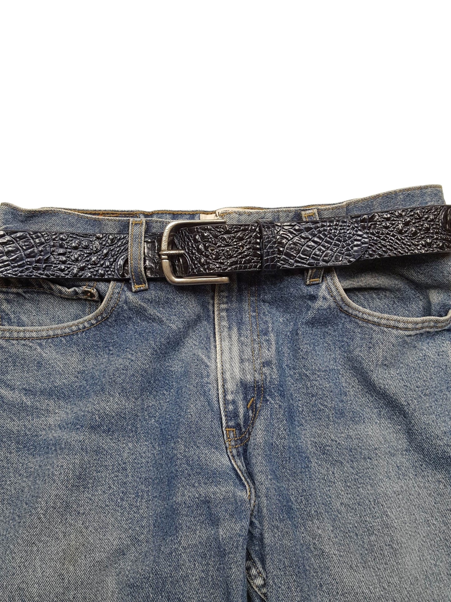 Belt: Unisex Black Faux Alligator Belt