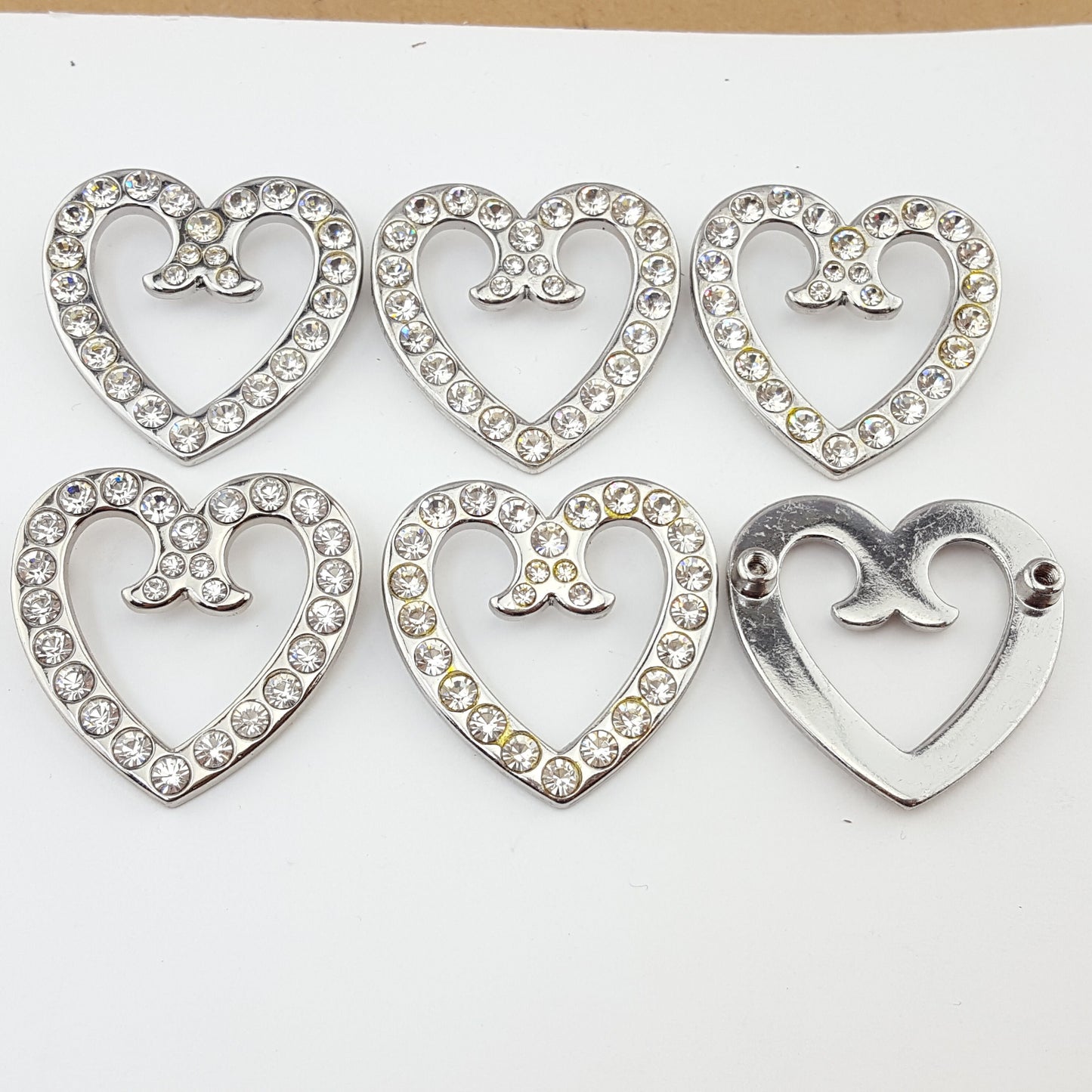Pack of 6 pieces Silver Crystal Heart Ornament