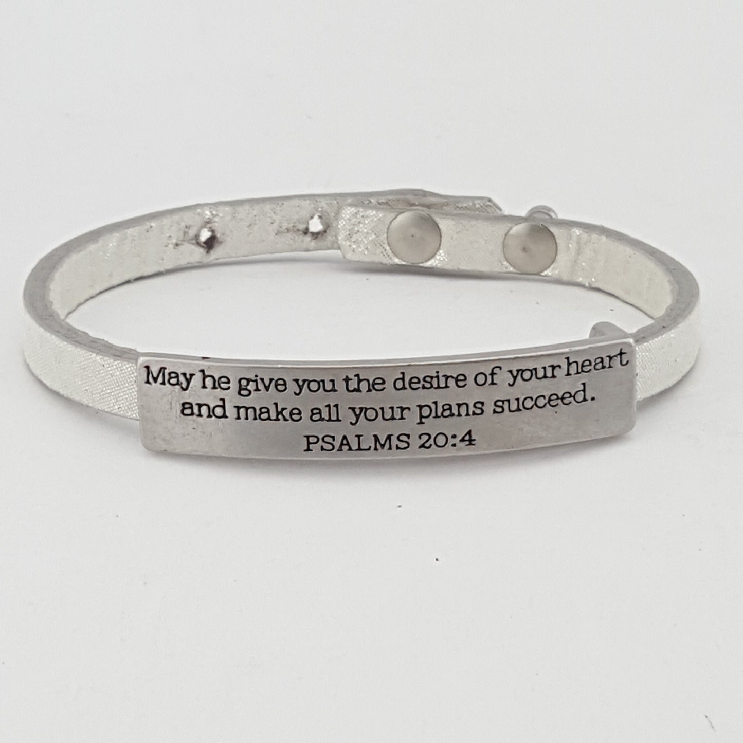 Bracelet: Bible Verse Leather band "May he give you the desire of your heart... PSALMS 20:4