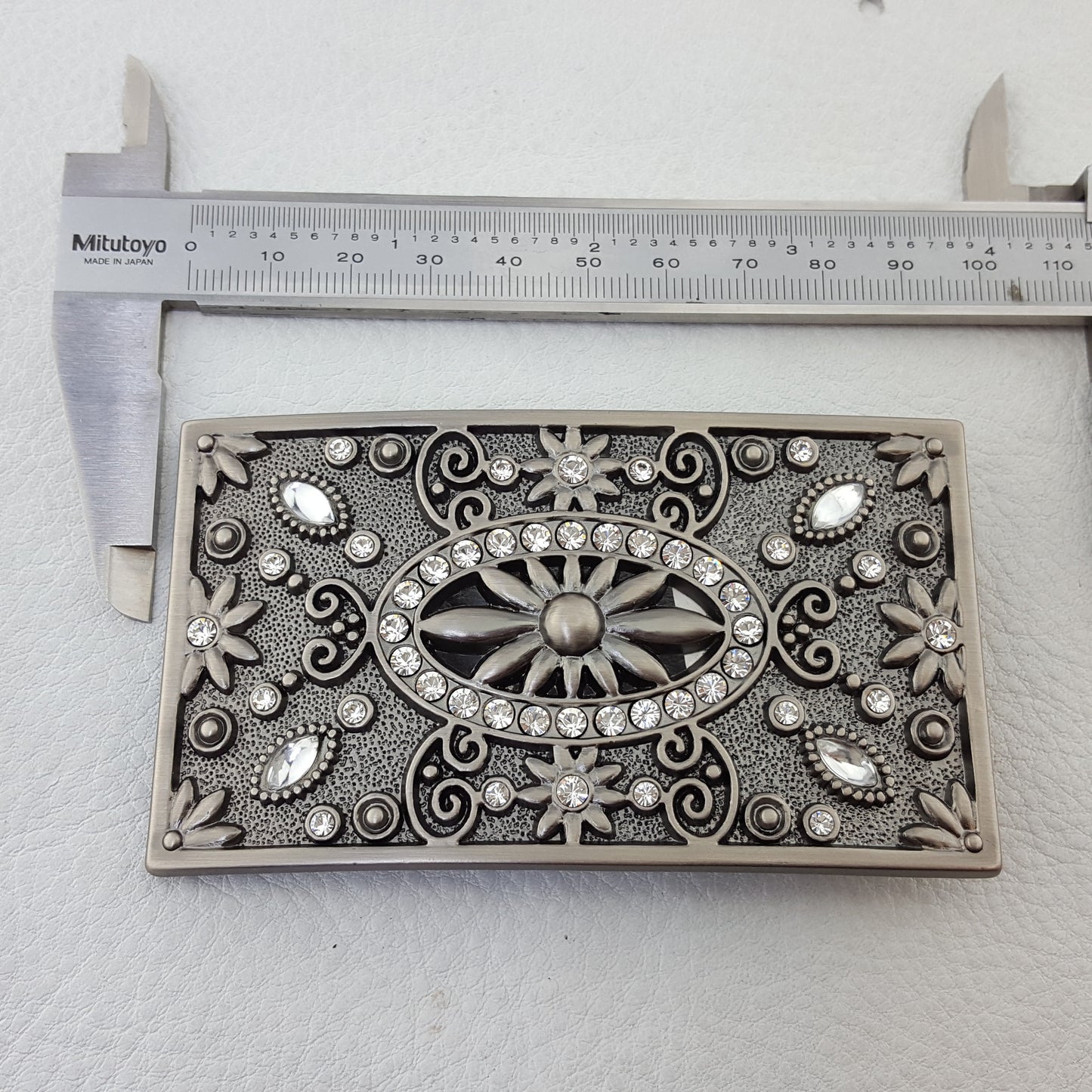 Buckle Sale: Rectangular Belt Buckle with Crystal Flower Design