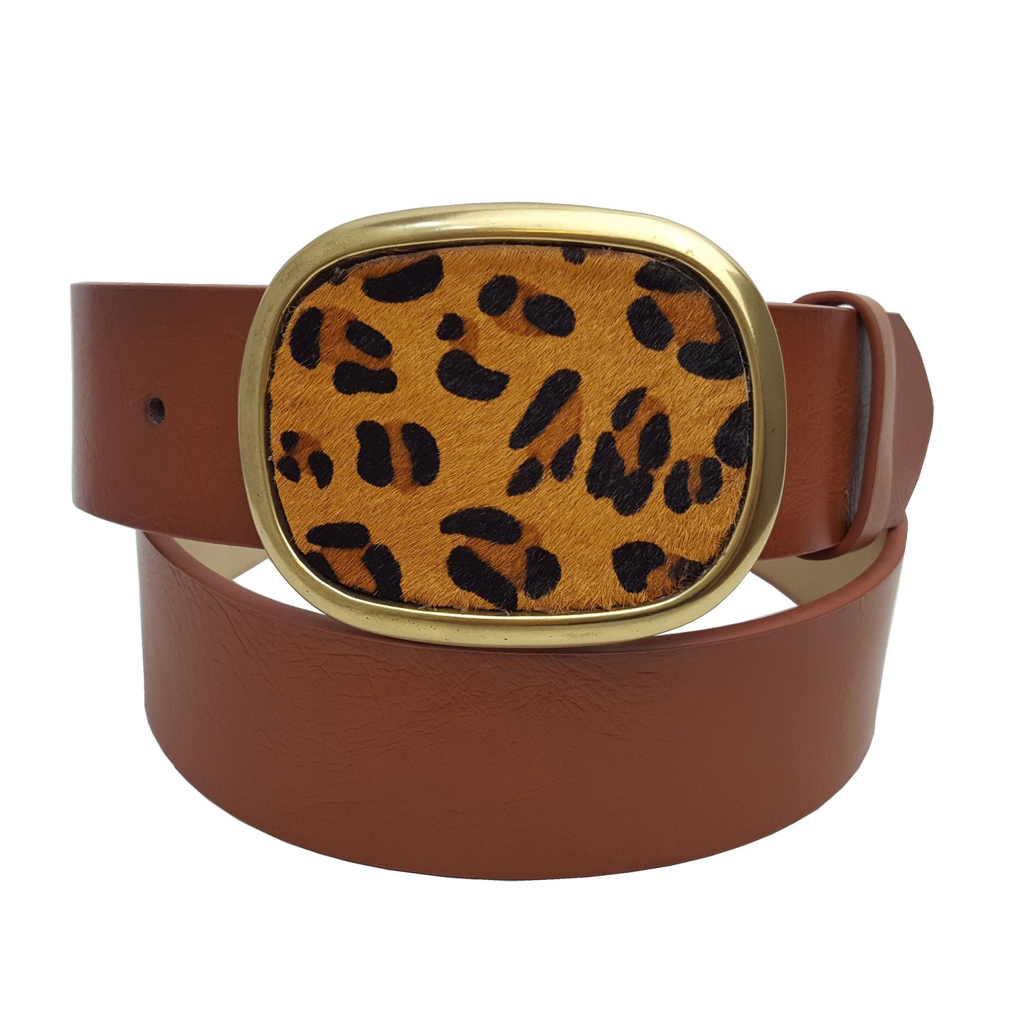 Belt sale: Plaque Buckle with Leopard Hair on Calf Inlay