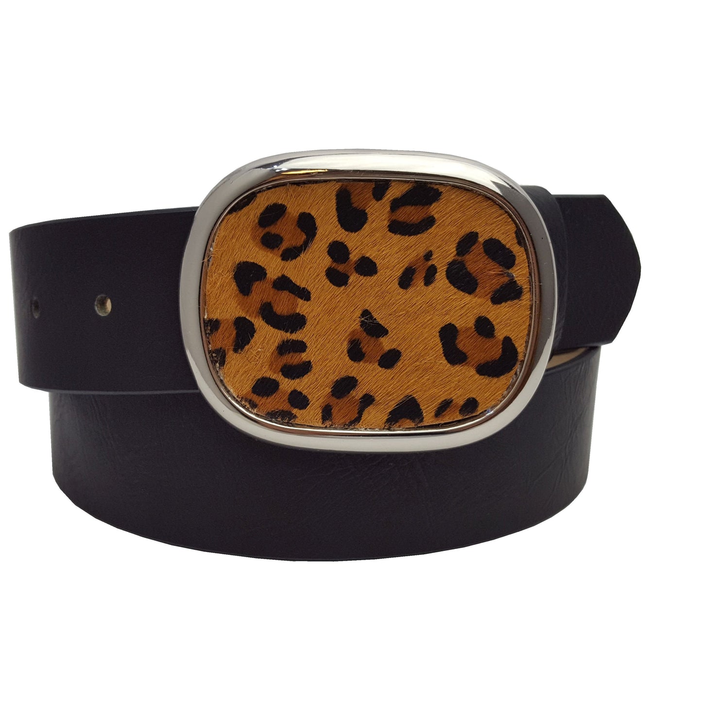 Belt sale: Plaque Buckle with Leopard Hair on Calf Inlay