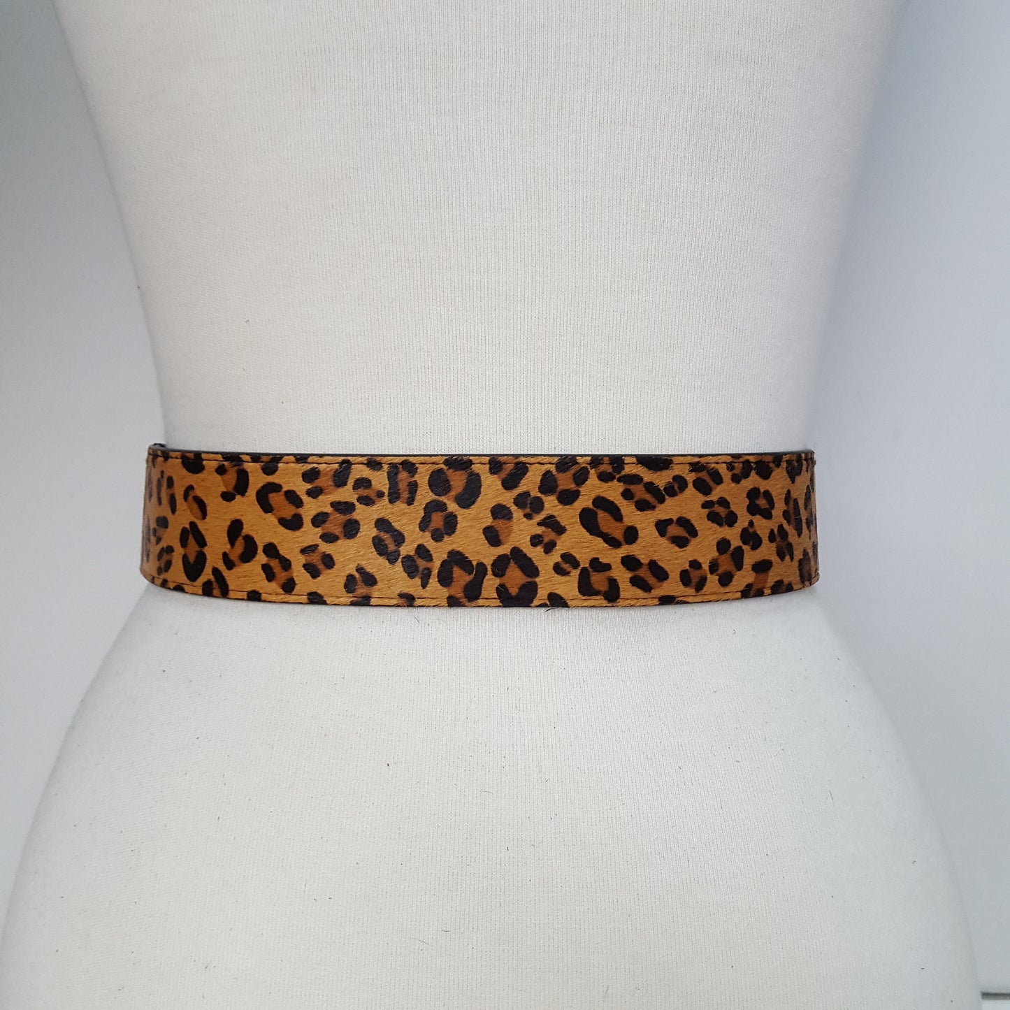 Belt: Wide Width Cow Hair Leather Belt in Leopard Print With Slight Stretch Function